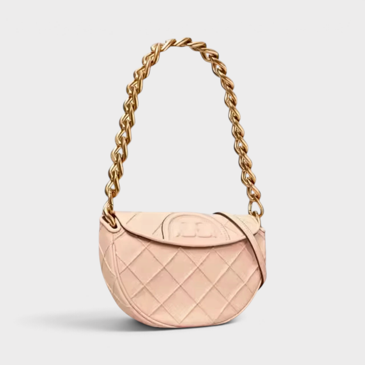 Supplied Fashion Tory Burch Fleming blush pink soft grain leather mini crescent bag with gold chain strap
