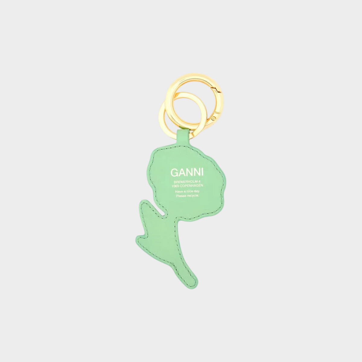 Supplied Fashion stone green flower-shaped leather keyring with gold-tone metal ring and Ganni logo print