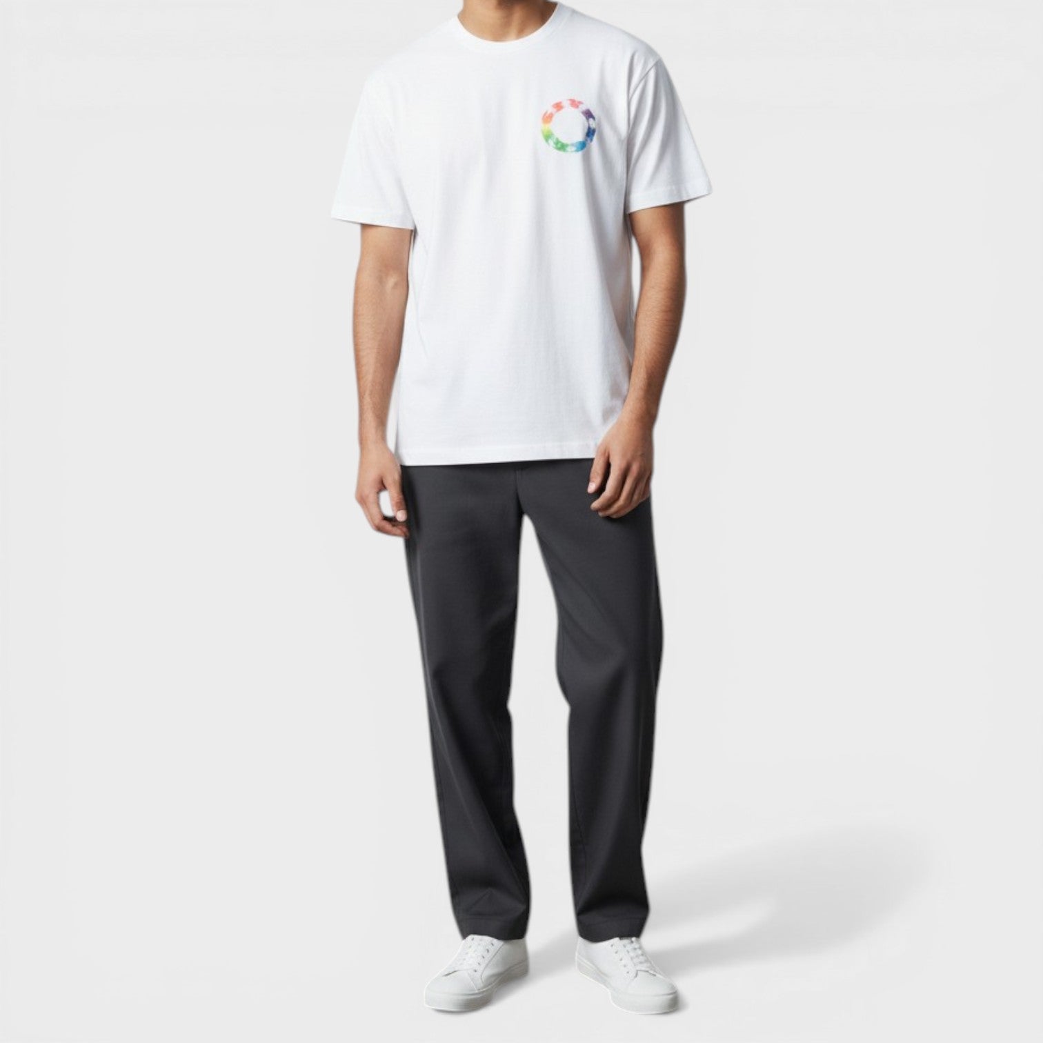Slim Fit T-Shirt Circle Multi White