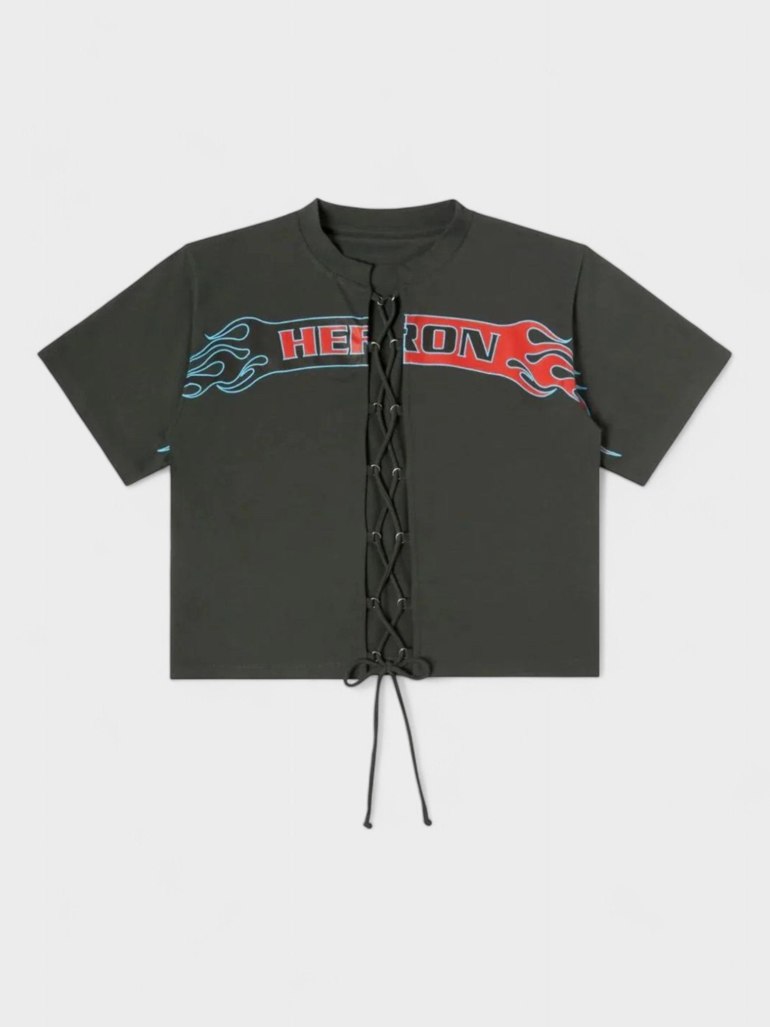 Heron Preston Flamed Lace Up Short Sleeve Tee Black - Supplied FashionHeron Preston