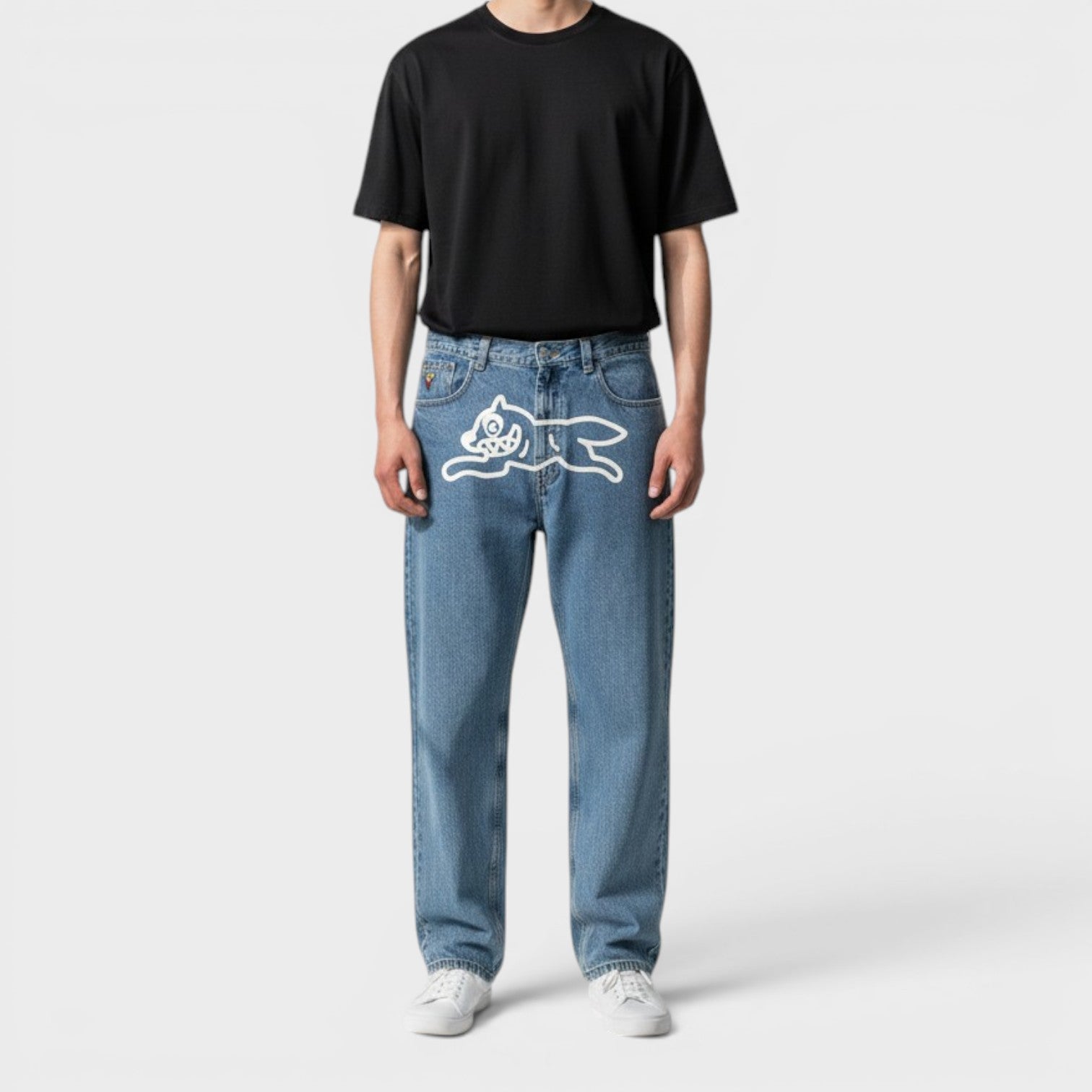 Check Lined Running Dog Denim Jeans