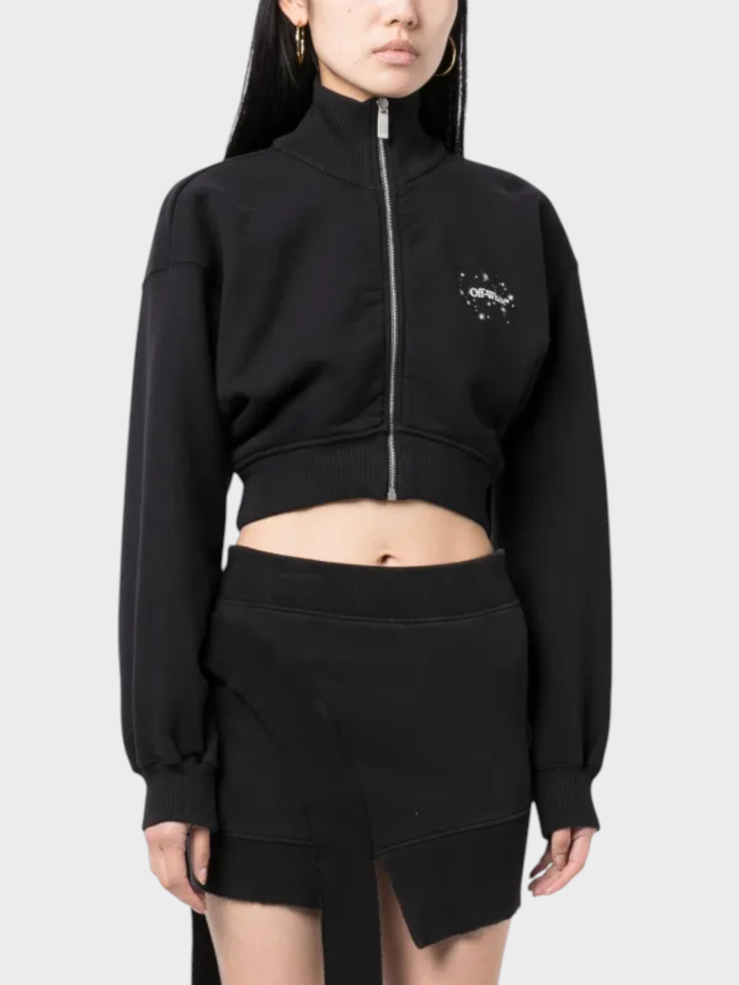 Off-White Bling Stars Arrow Cropped Zip Up Black
