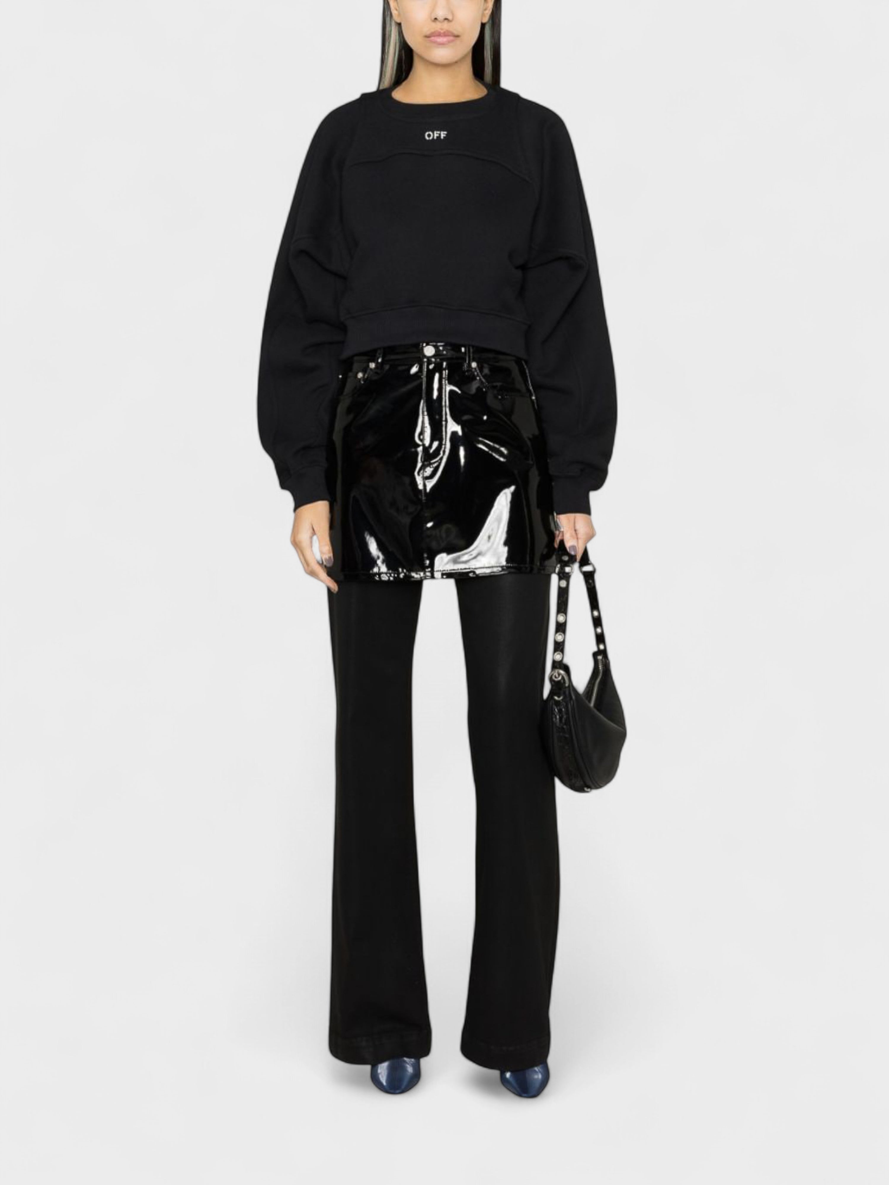 Off-White Off Stamp Round Crop Crewneck Black White