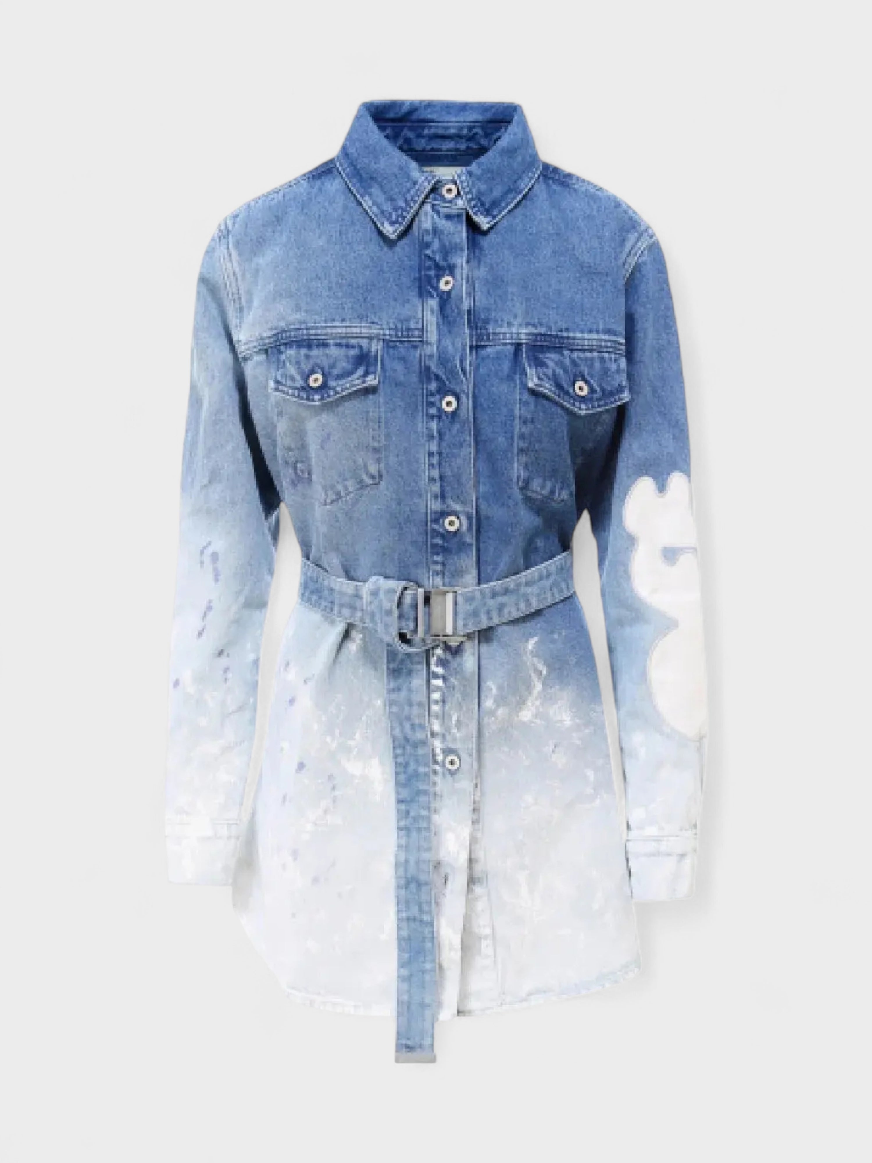 Off-White Bleach Painted Belted Denim Dress