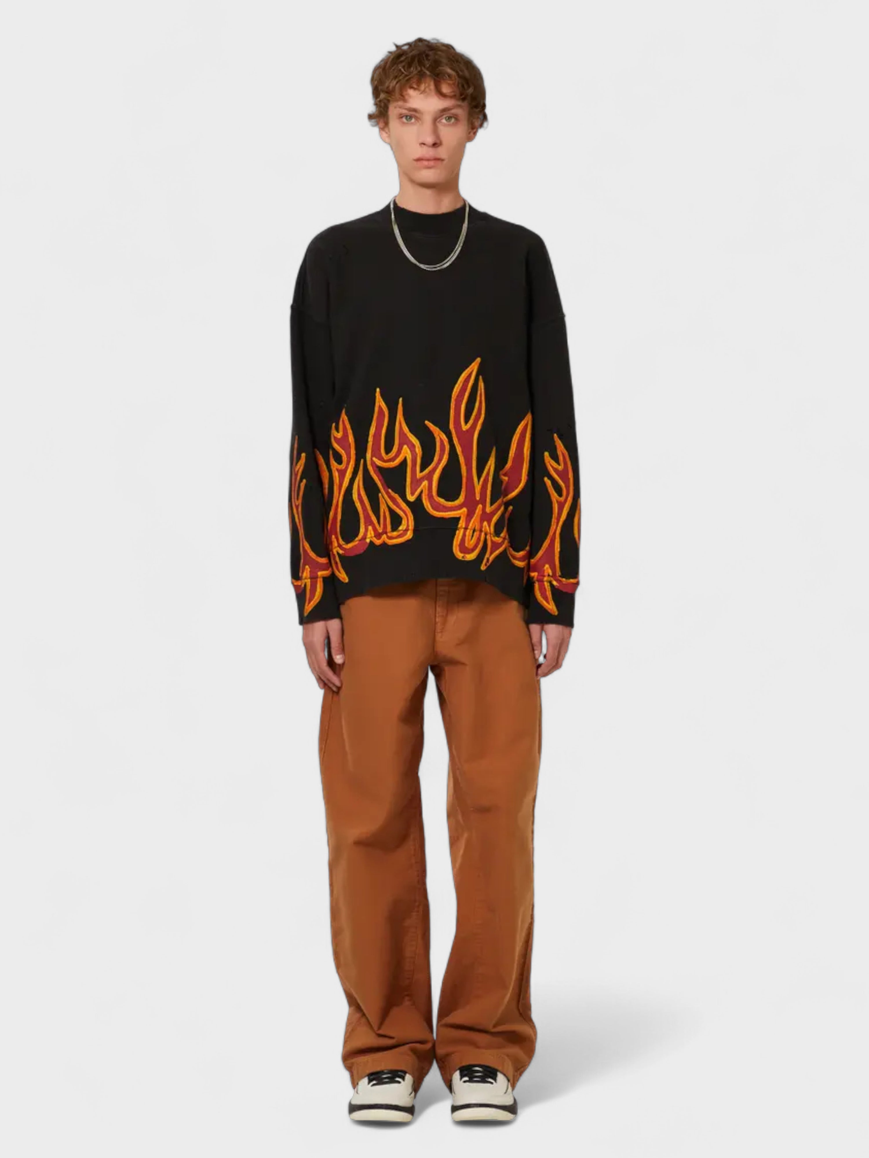 Palm Angels Gd Graffiti Flames Crewneck Black