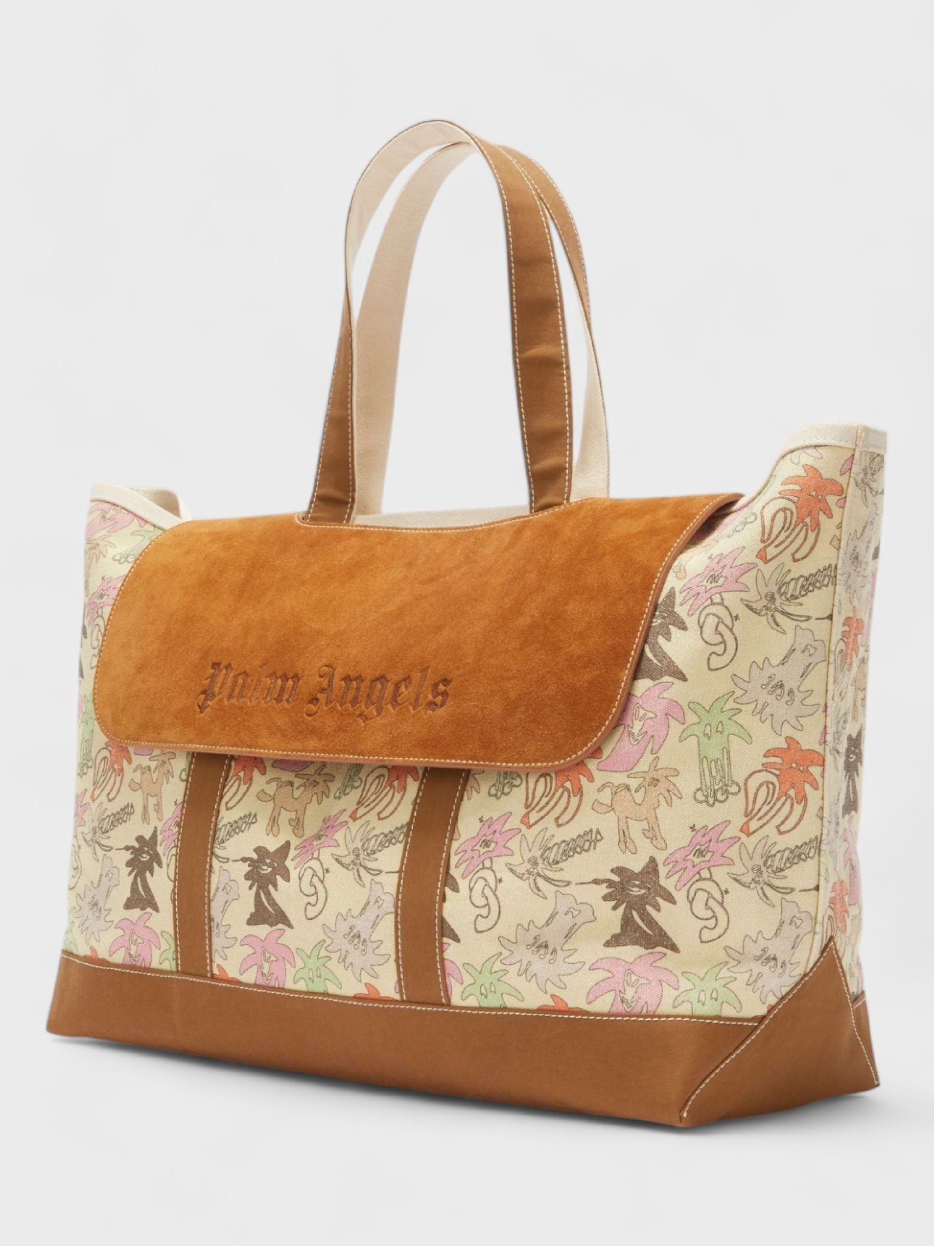 Palm Angels All Over Print Palm City Tote Bag Beige