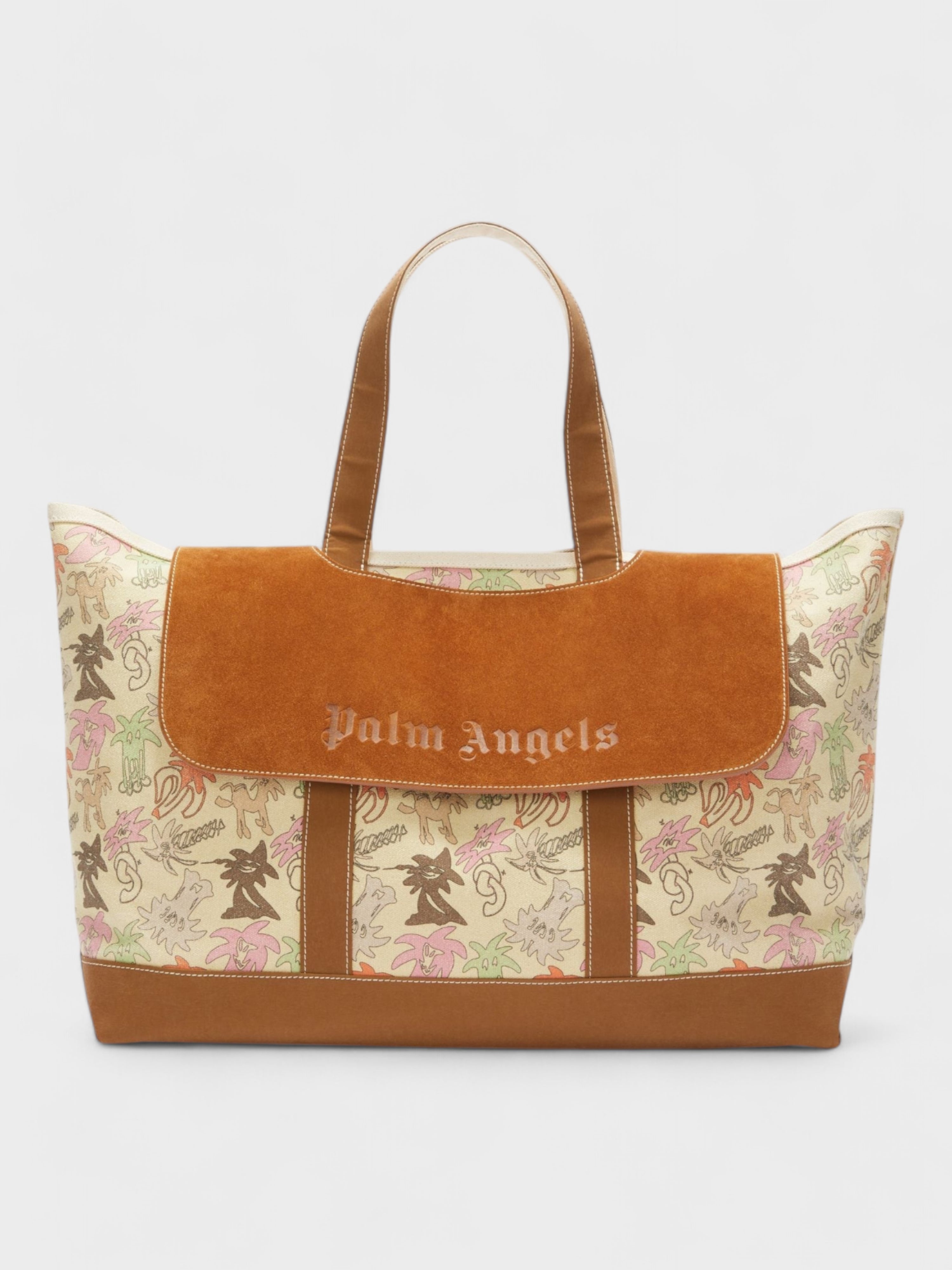 Palm Angels All Over Print Palm City Tote Bag Beige