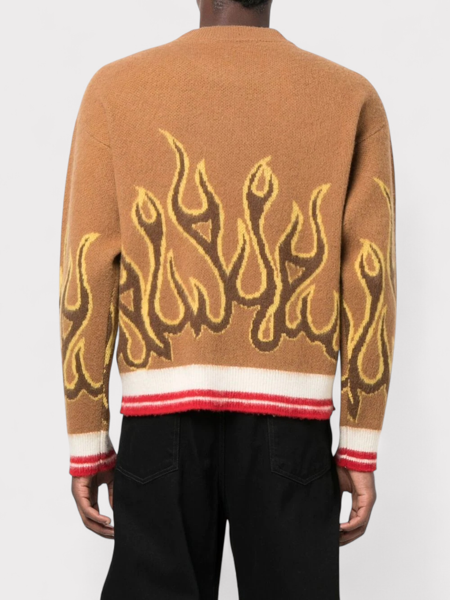 Palm Angels Burning Flame Drop Shoulder Sweater Brown