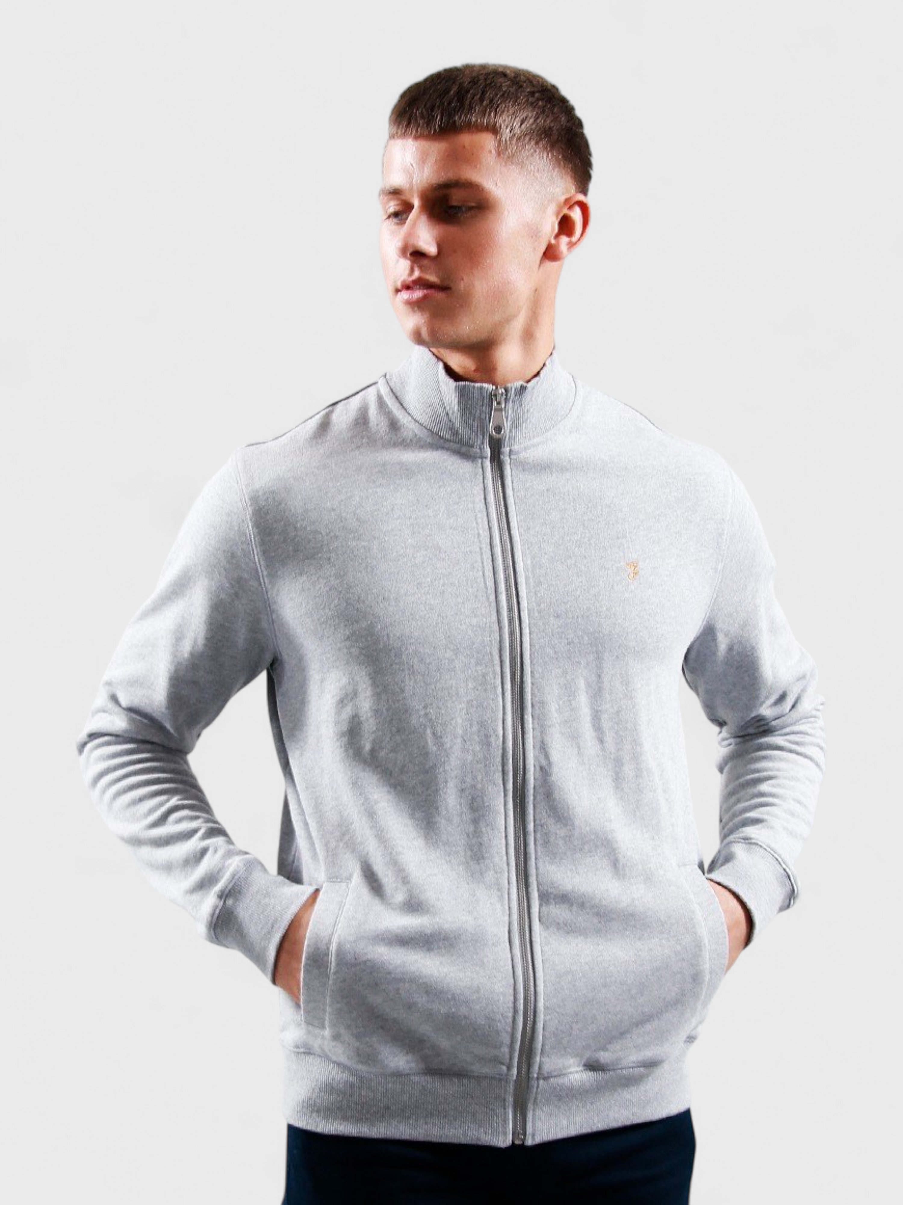 Farah Vance Full Zip Sweater Light Marl Grey