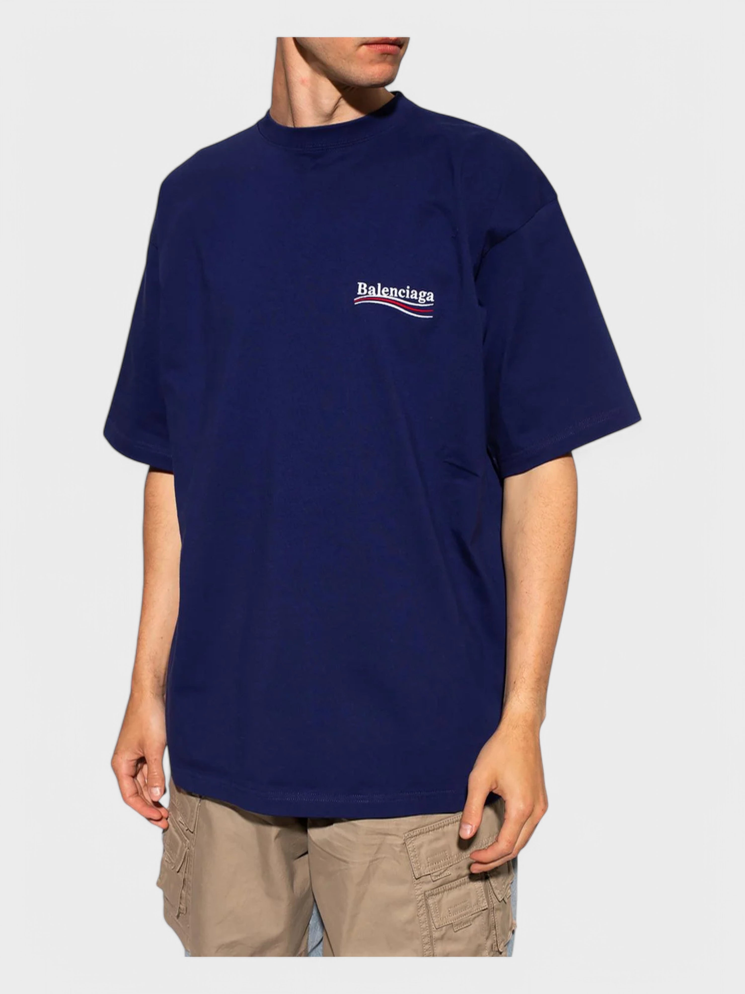 Balenciaga Political Campaign Logo Printed Crewneck T-Shirt Blue