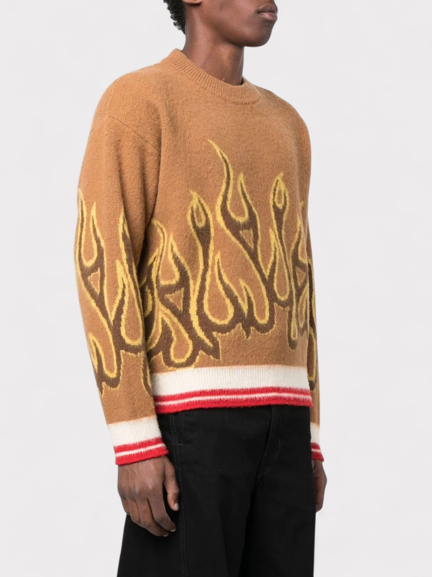 Palm Angels Burning Flame Drop Shoulder Sweater Brown