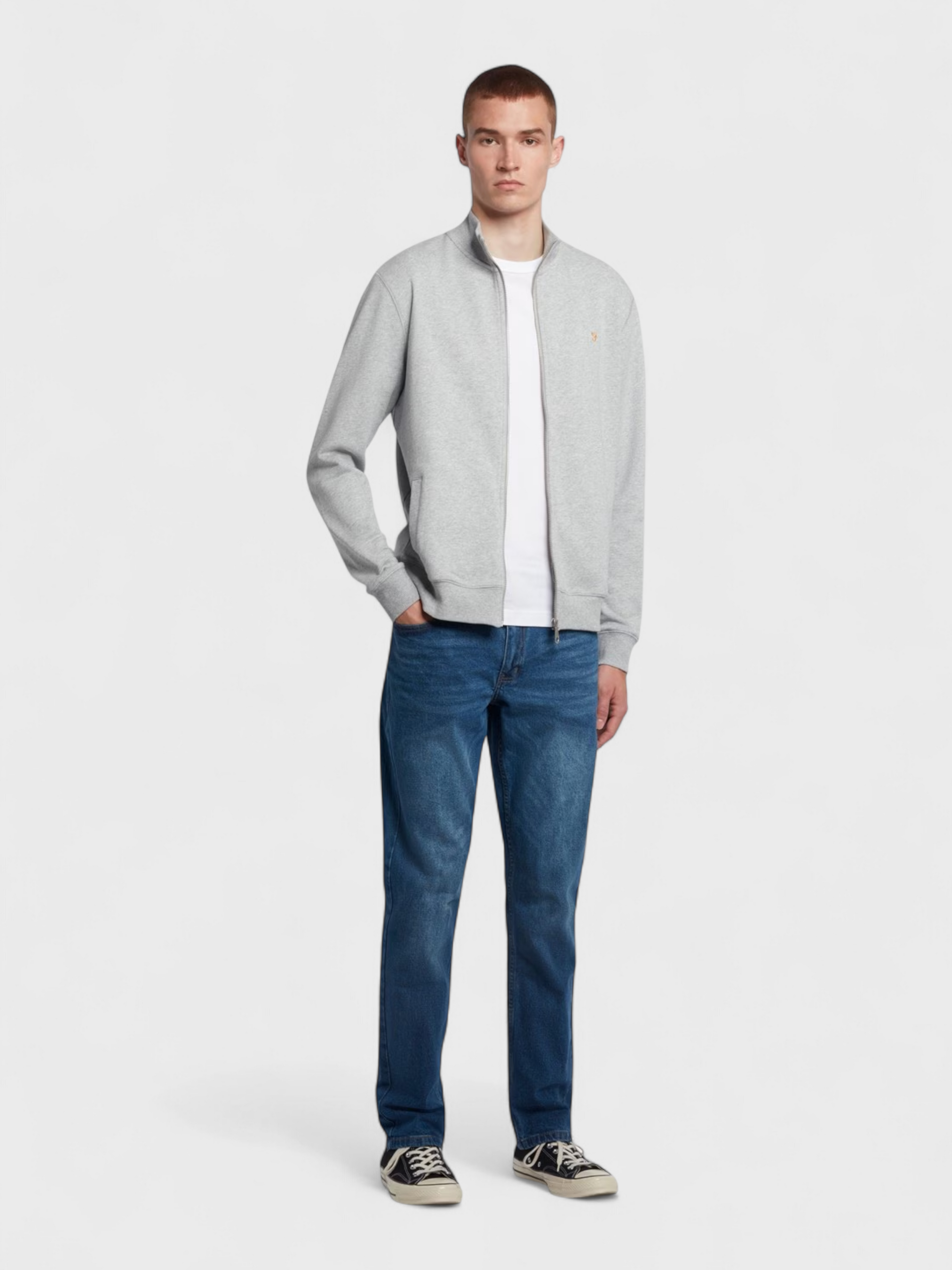 Farah Vance Full Zip Sweater Light Marl Grey