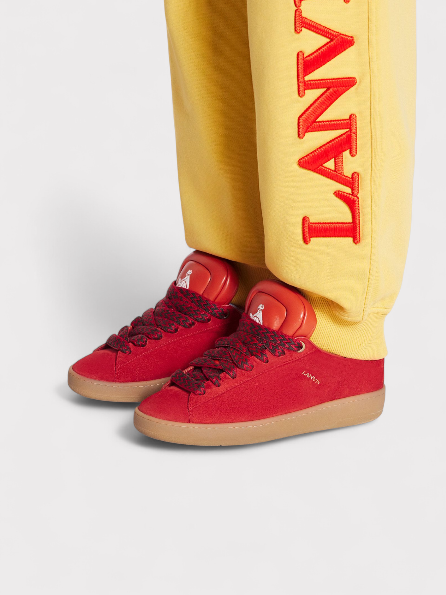 Lanvin X Future Hyper Curb Sneakers Leather Suede Red