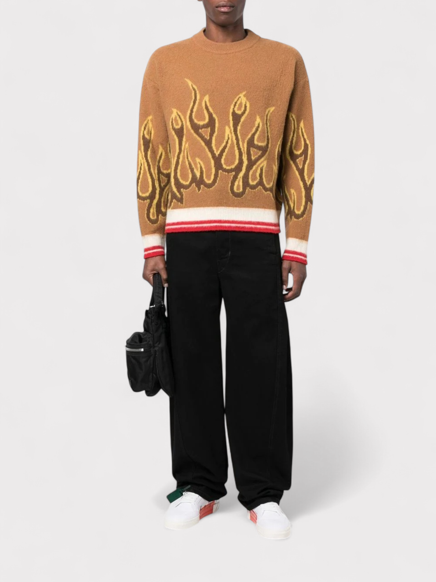 Palm Angels Burning Flame Drop Shoulder Sweater Brown