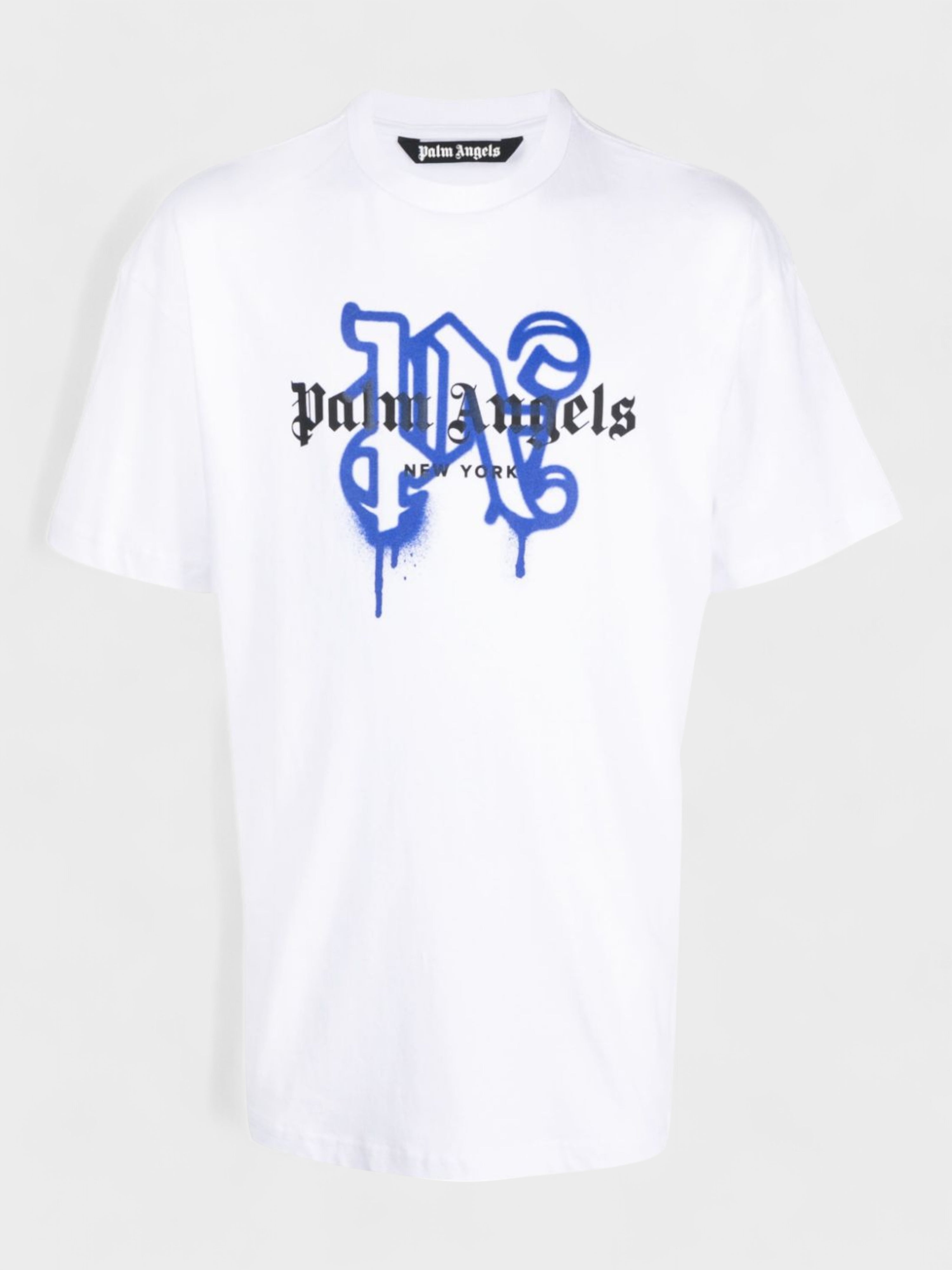 Palm Angels New York Monogram Spray T Shirt White Blue L