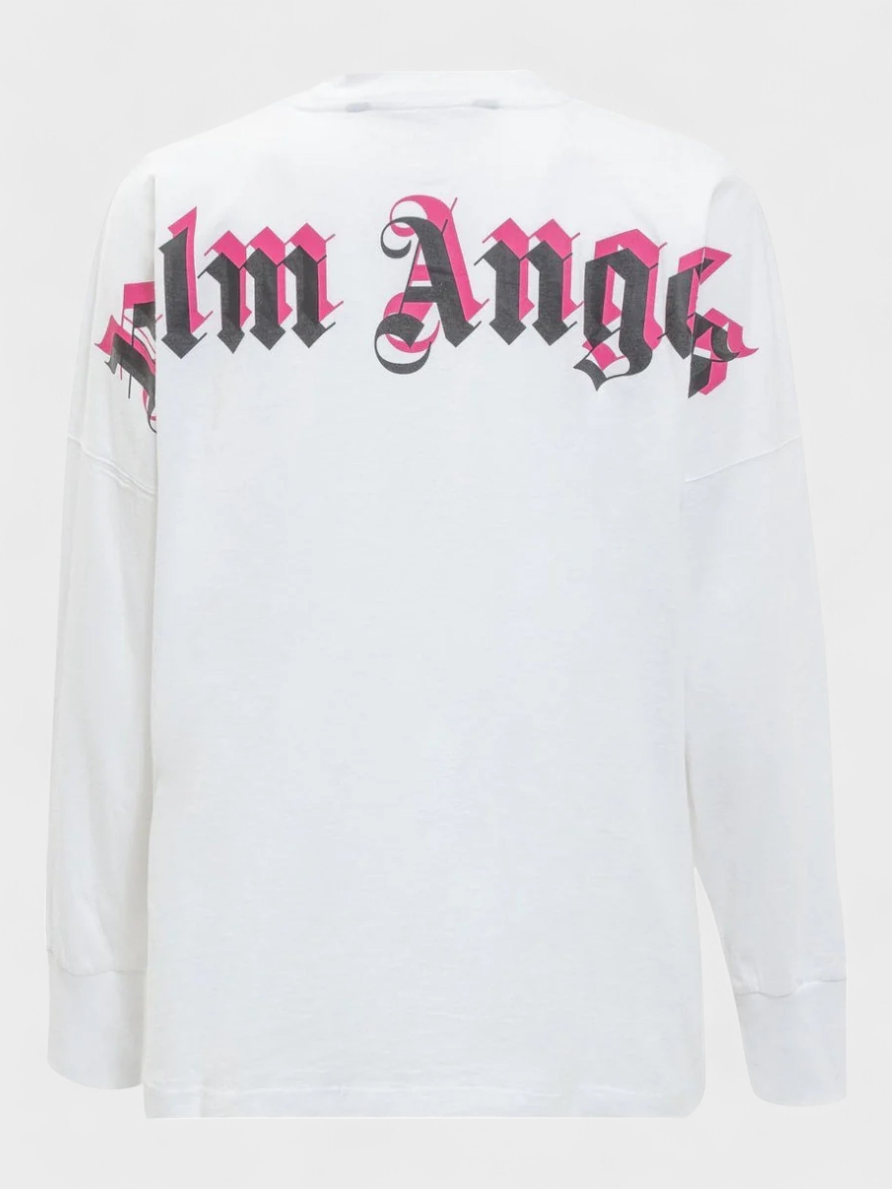 Palm Angels Double Logo Over Long Sleeve Shirt White Fuchsia XS