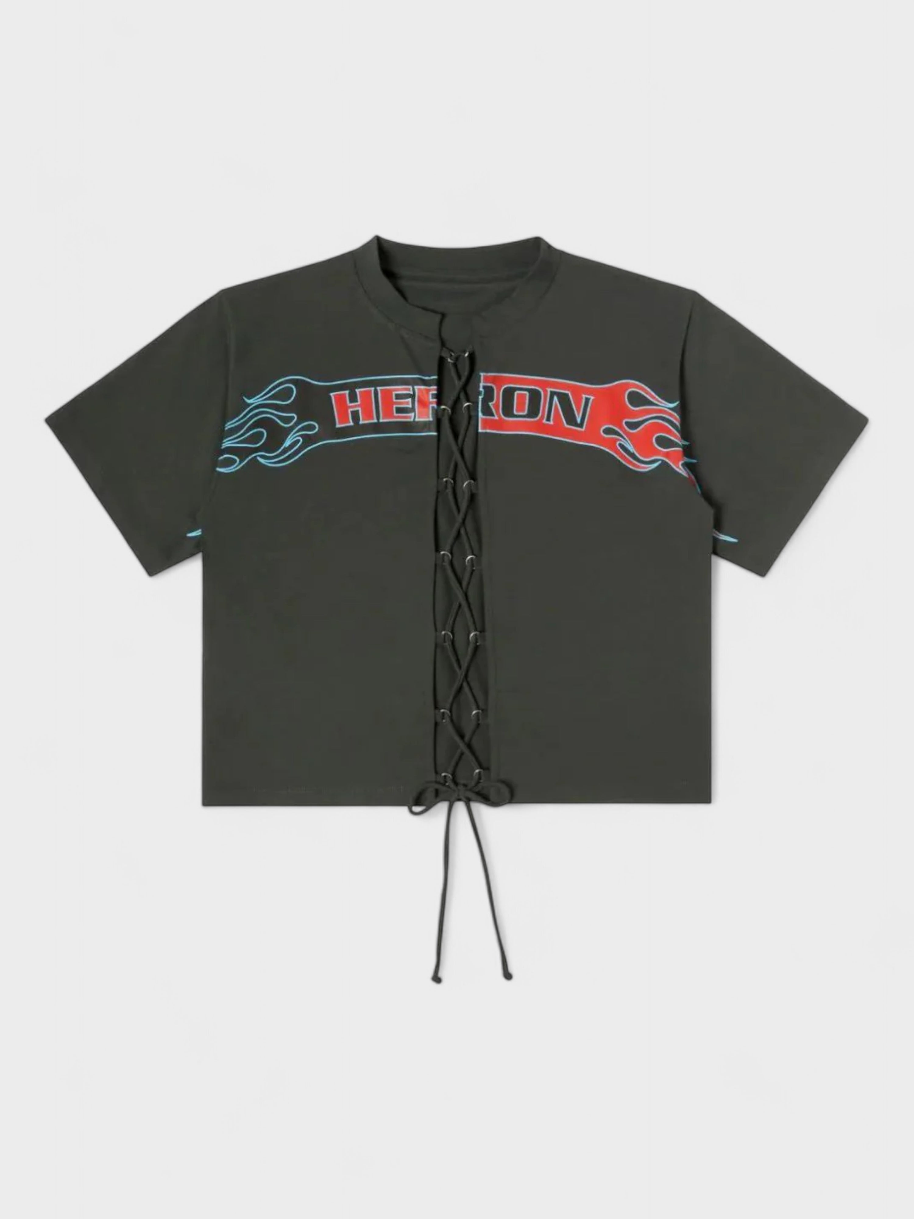 Heron Preston Flamed Lace Up Short Sleeve Tee Black