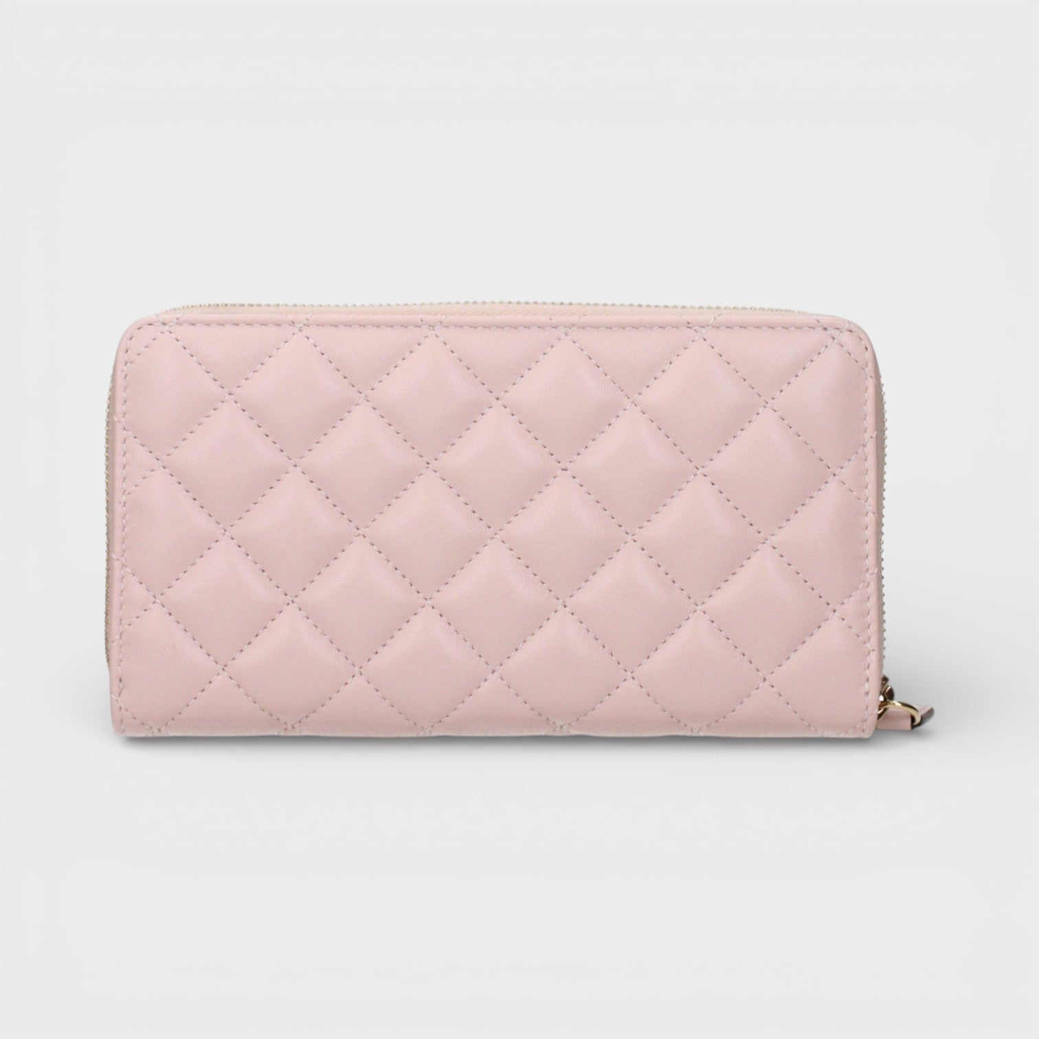 Zip Around Wallet Quilted Lamb Leather Pink