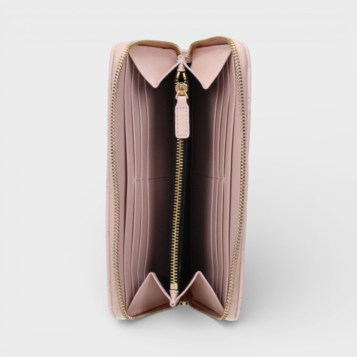 Zip Around Wallet Quilted Lamb Leather Pink
