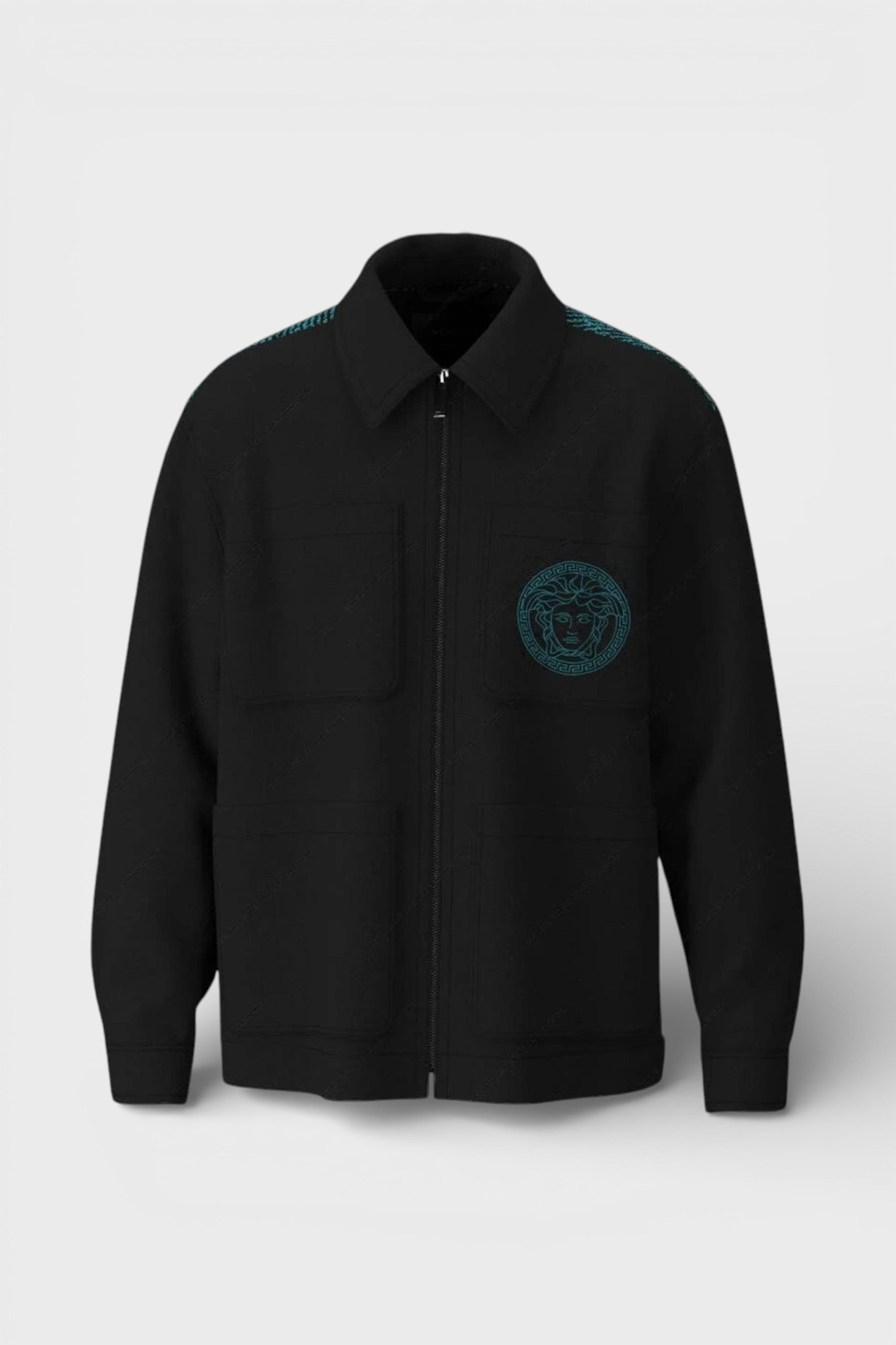 Versace Medussa Logo Blouson Canvas Jacket Black Blue
