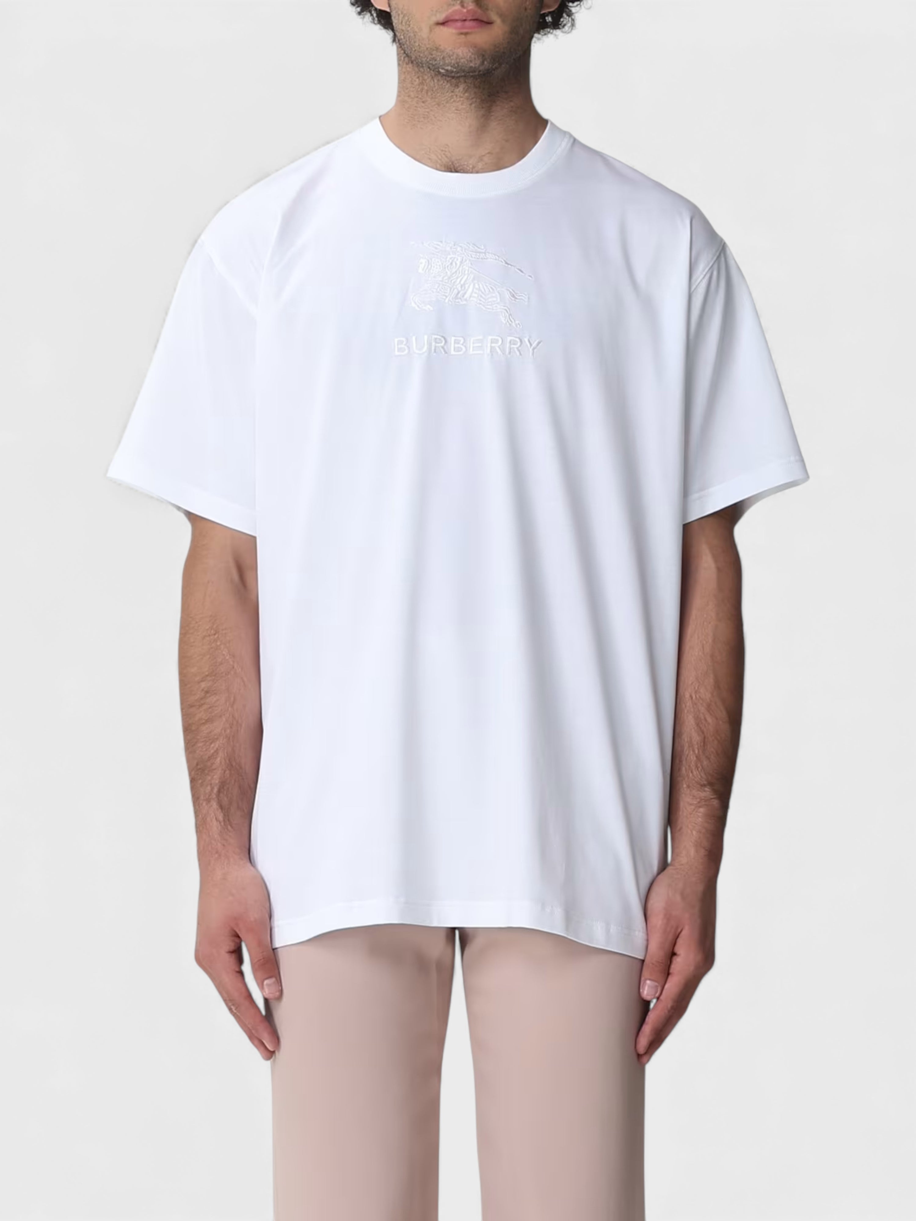 Burberry Embroidered Cotton T Shirt White