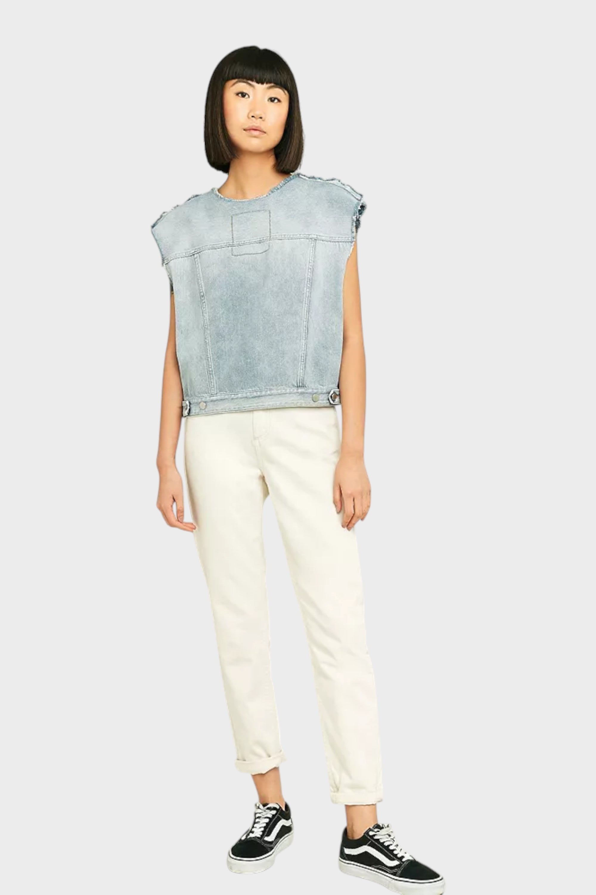 Maison Margiela MM6 Sleeveless Frayed Grey Denim Shirt