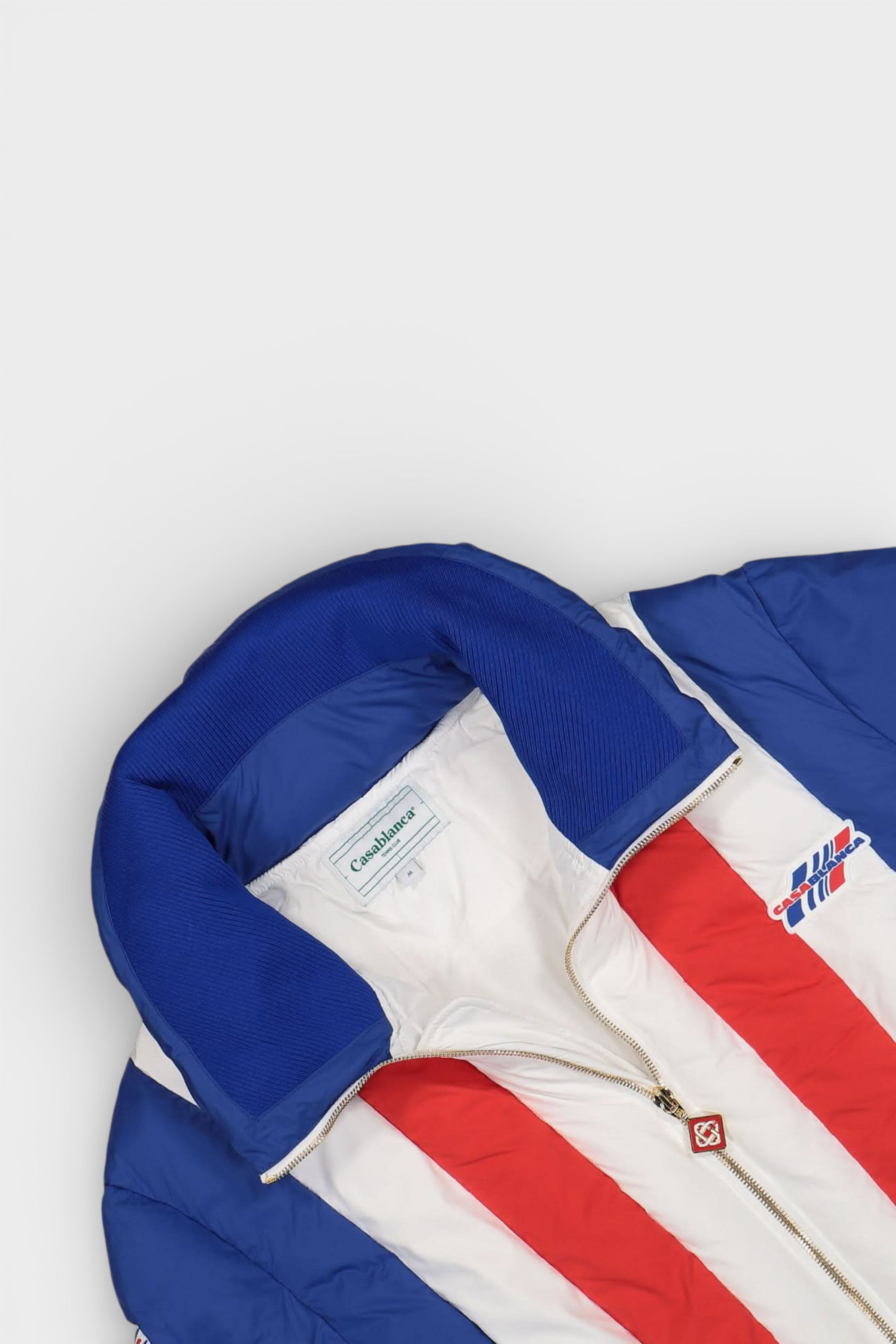 Curve Panel Puffer Jacket Red White Blue