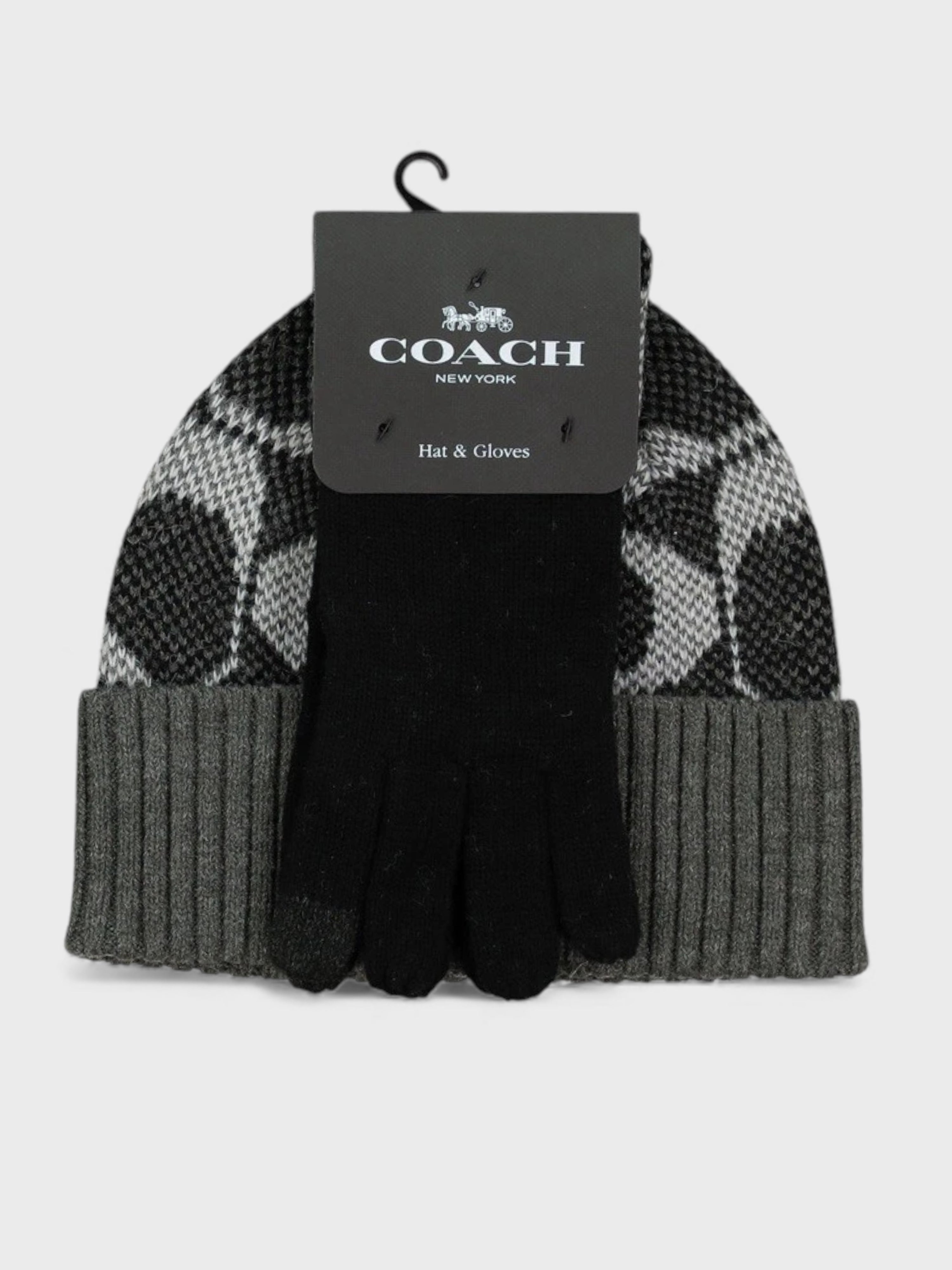 Coach Signature Beanie and Gloves Gift Set Grey