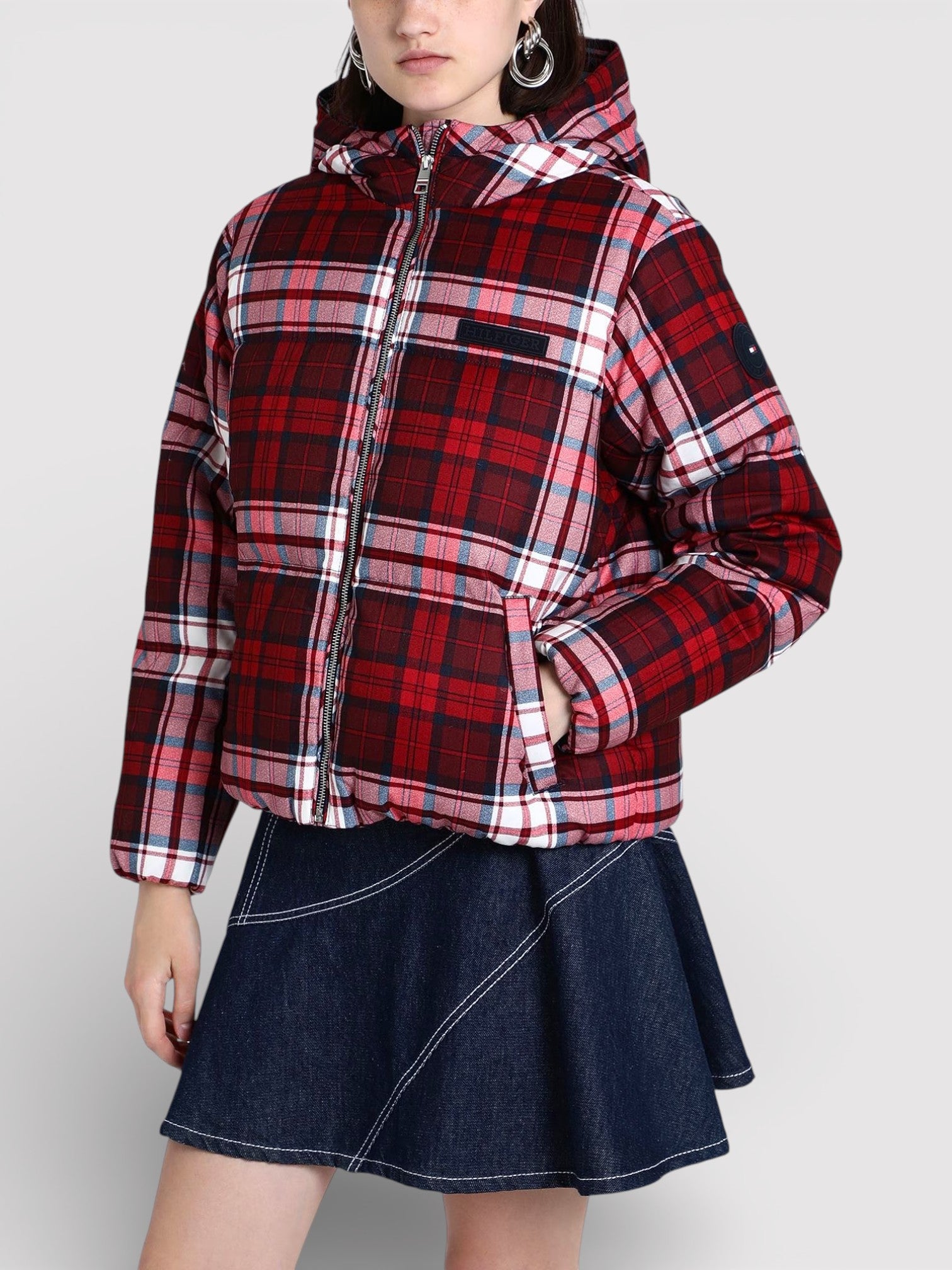 Tommy Hilfiger New York Tartan Puffer Jacket Red