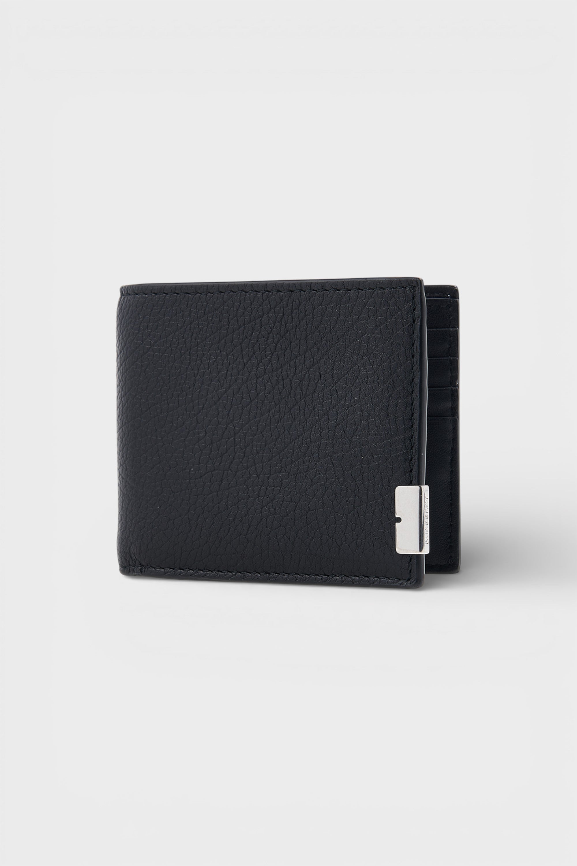Burberry B-Cut Bifold Grain Leather Textured Wallet Black