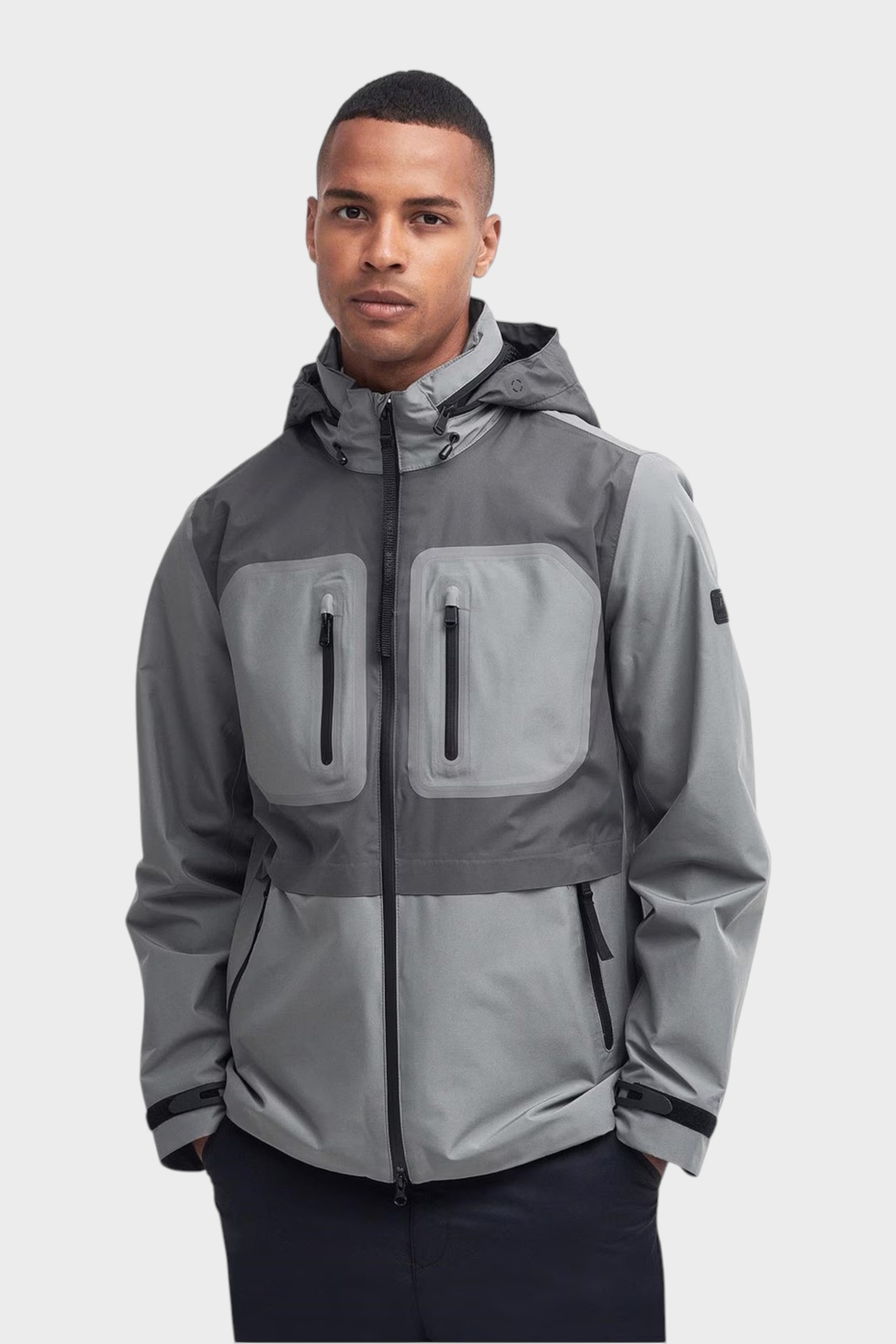 Barbour International Men's Chevin Waterproof Concealed Hood Rain Anorak Grey