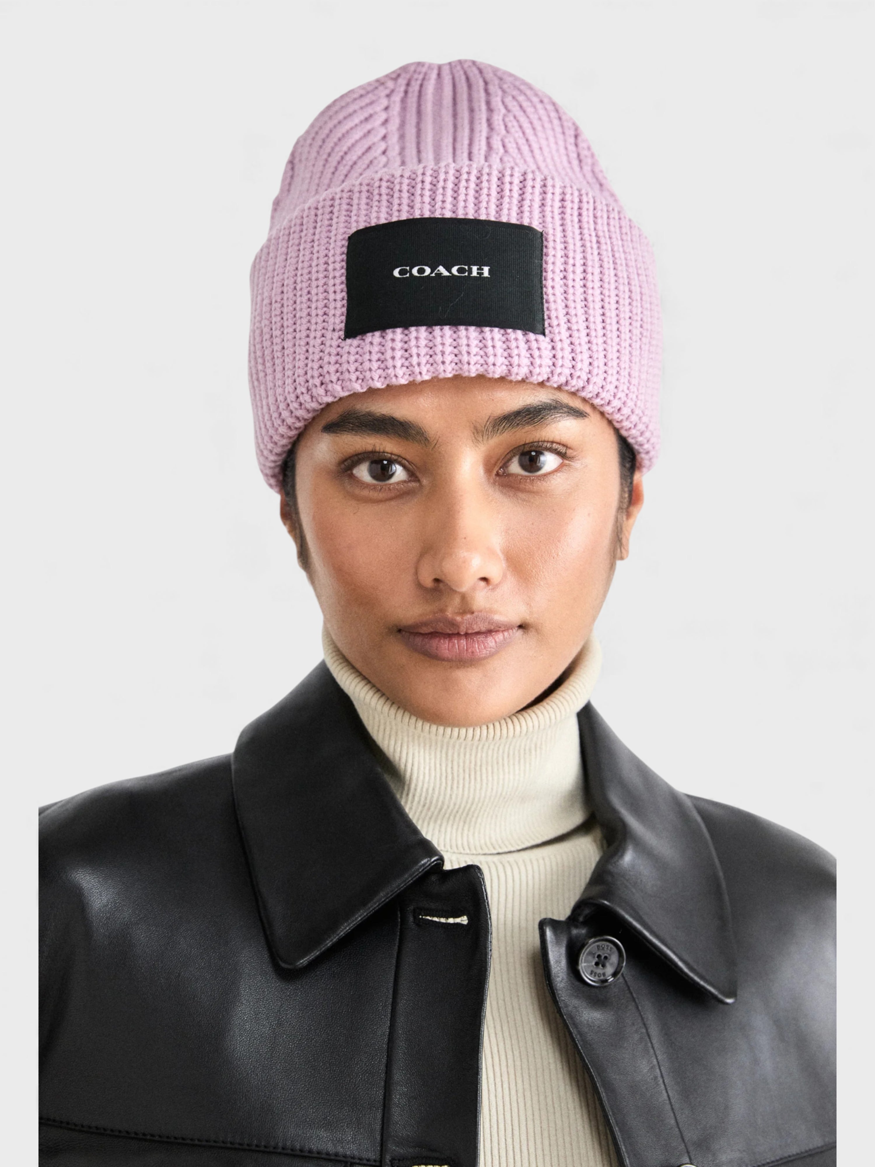 Coach Woven Patch Beanie Faded Pink