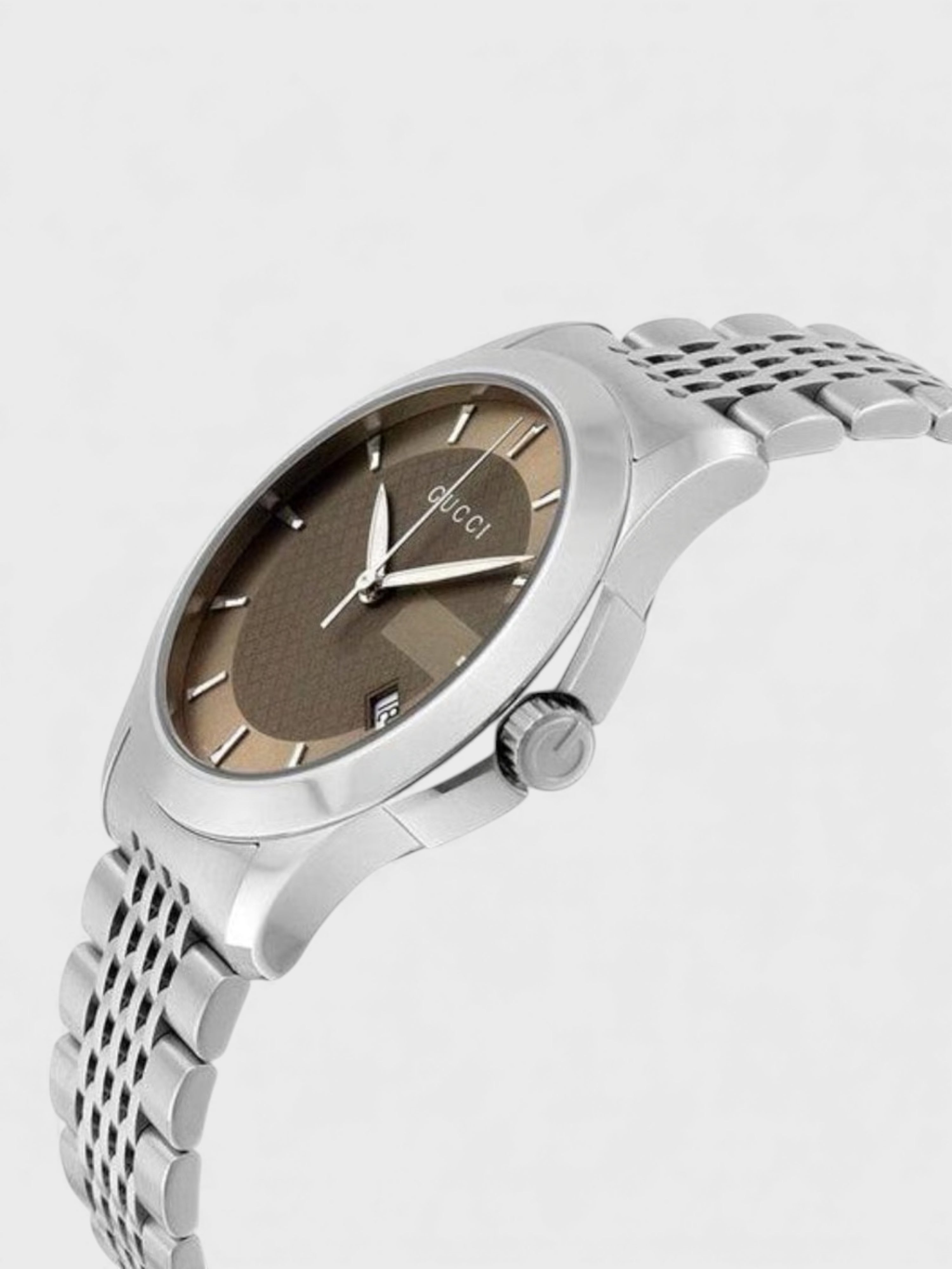 Gucci G-Timeless Men's Watch YA126406 with Brown Dial and Silver Bracelet