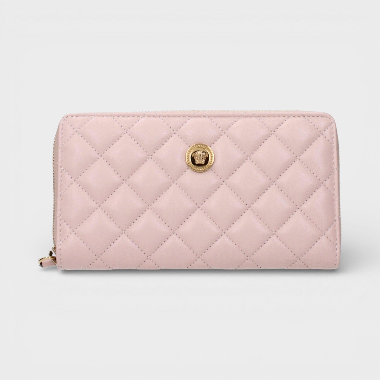 Zip Around Wallet Quilted Lamb Leather Pink