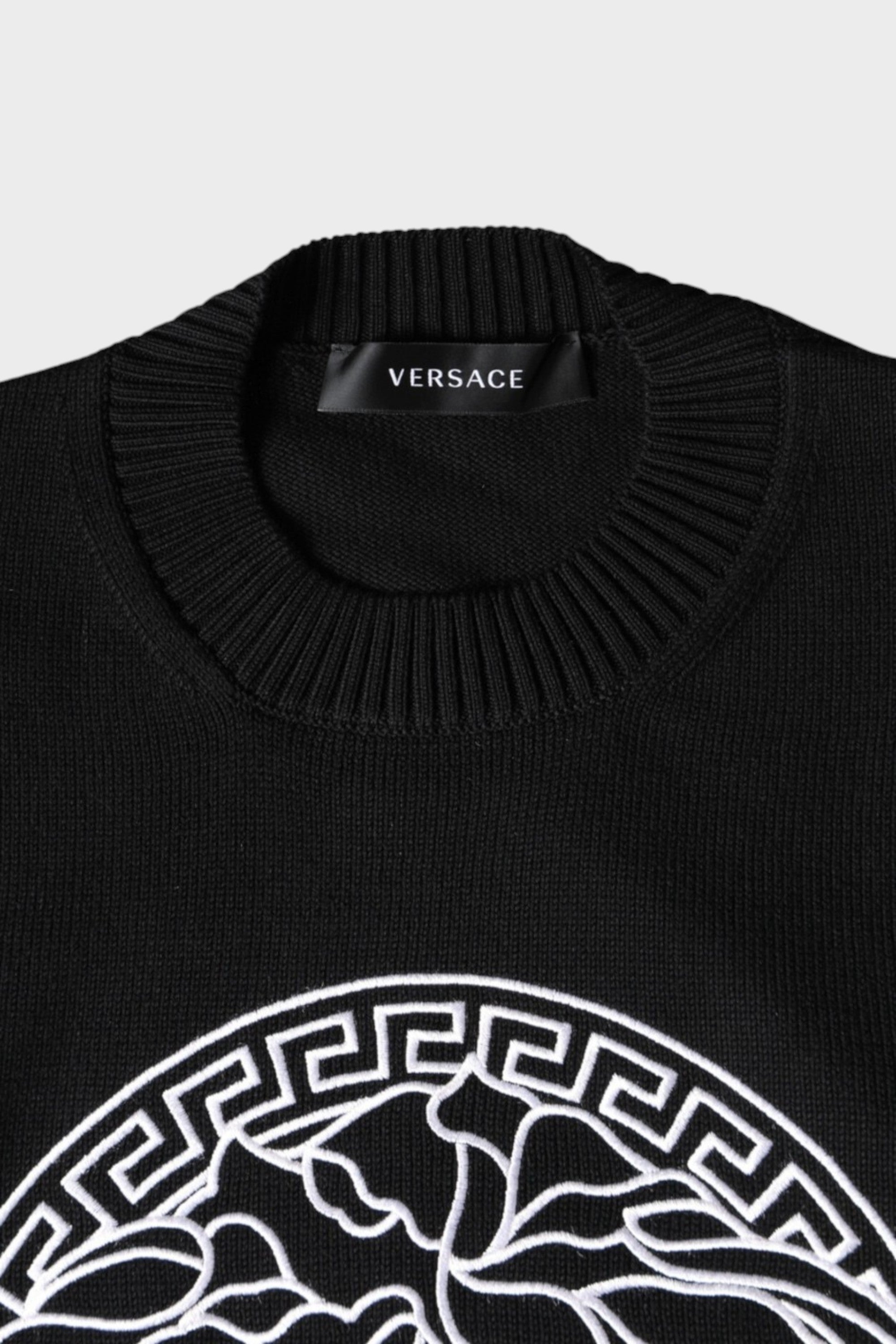 Sweater Medusa Embroidery Crew Neck Pullover Black