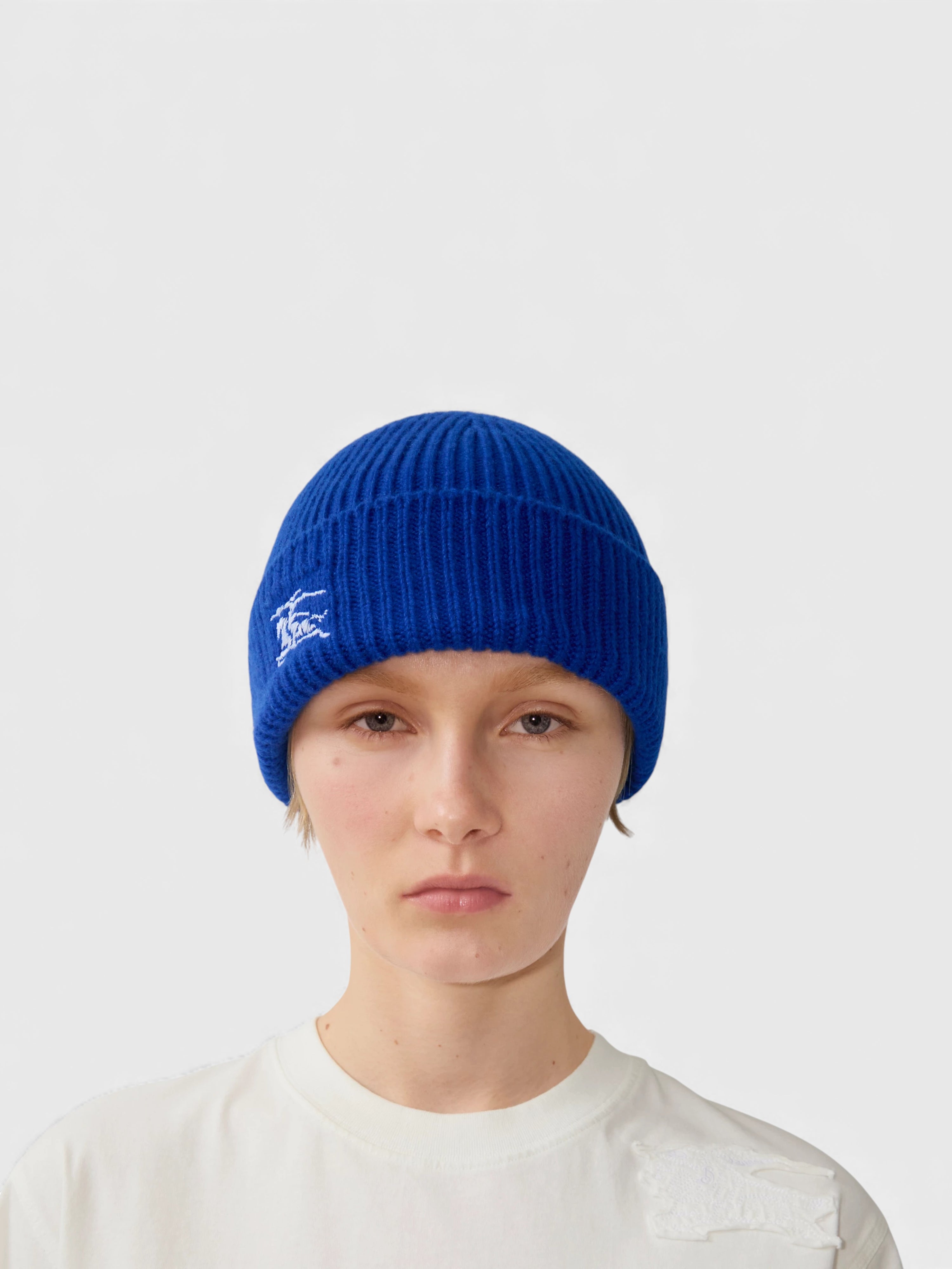 Burberry Ribbed Cashmere Beanie Knight Blue