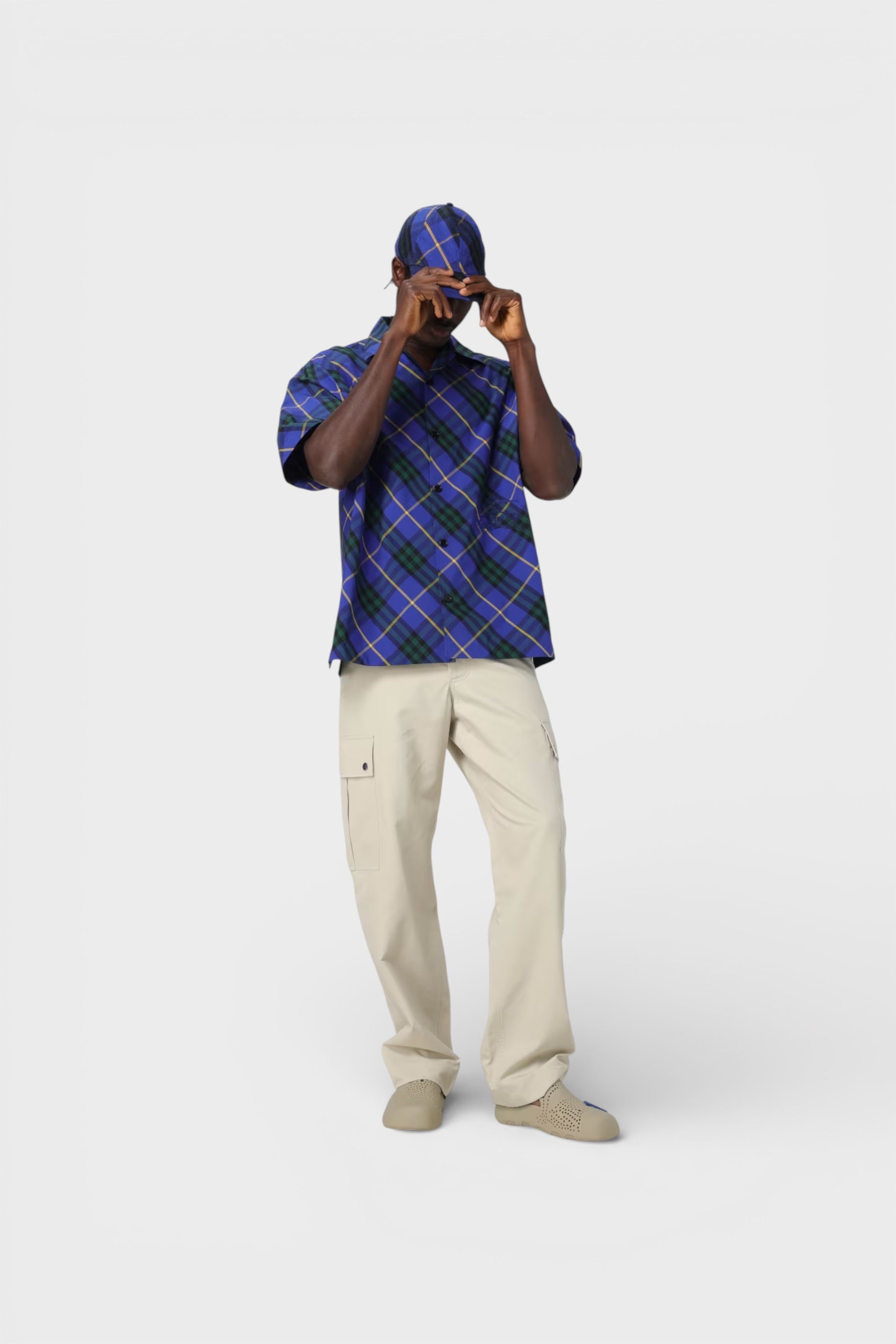 Burberry Linen Check Baseball Cap Blue