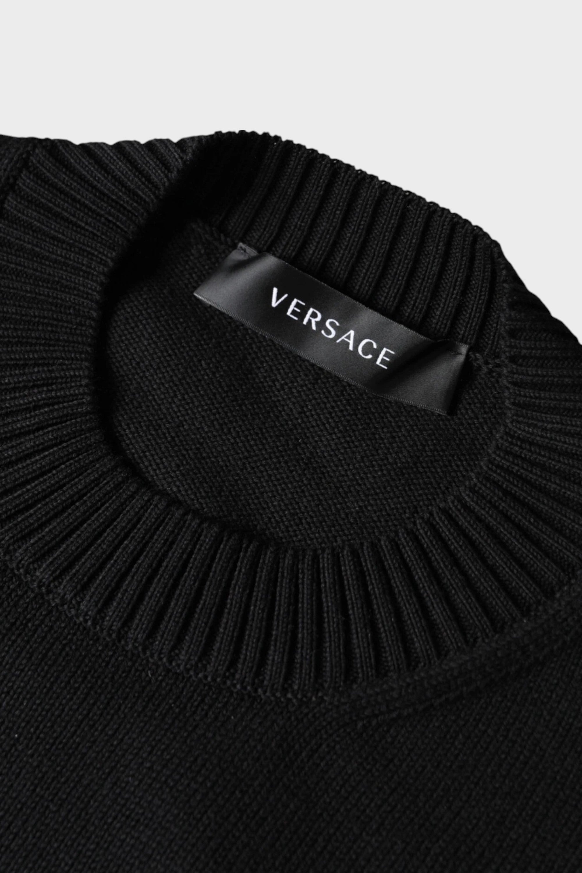 Sweater Medusa Embroidery Crew Neck Pullover Black
