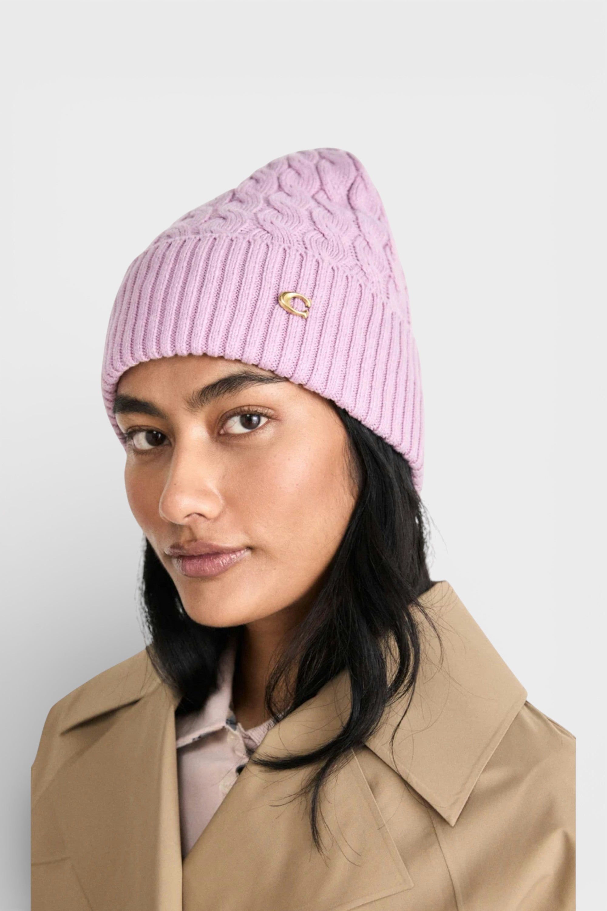 Coach Cable Beanie & Gloves Gift Set Faded Pink