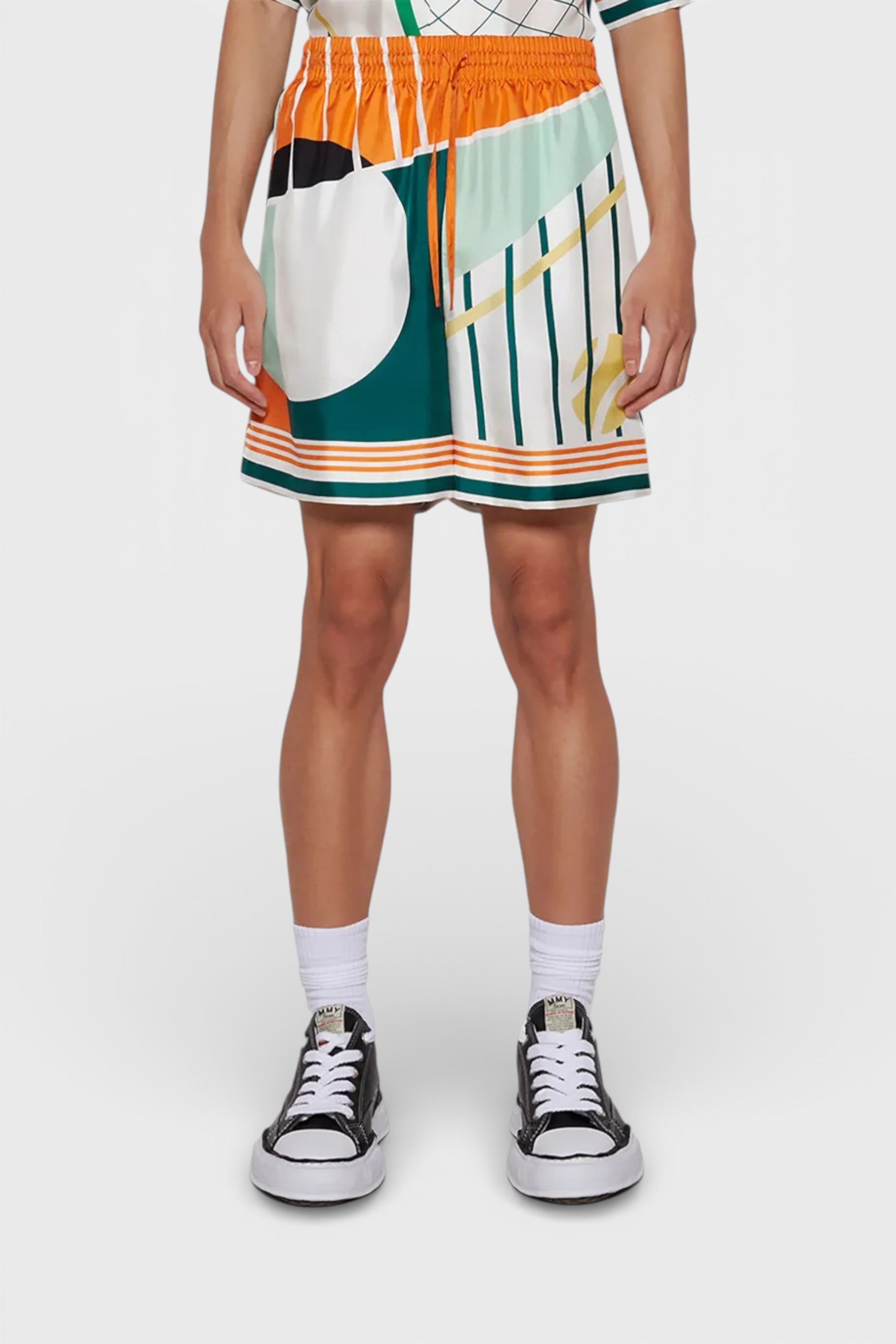 Drawstring Silk Shorts Court Abstrait