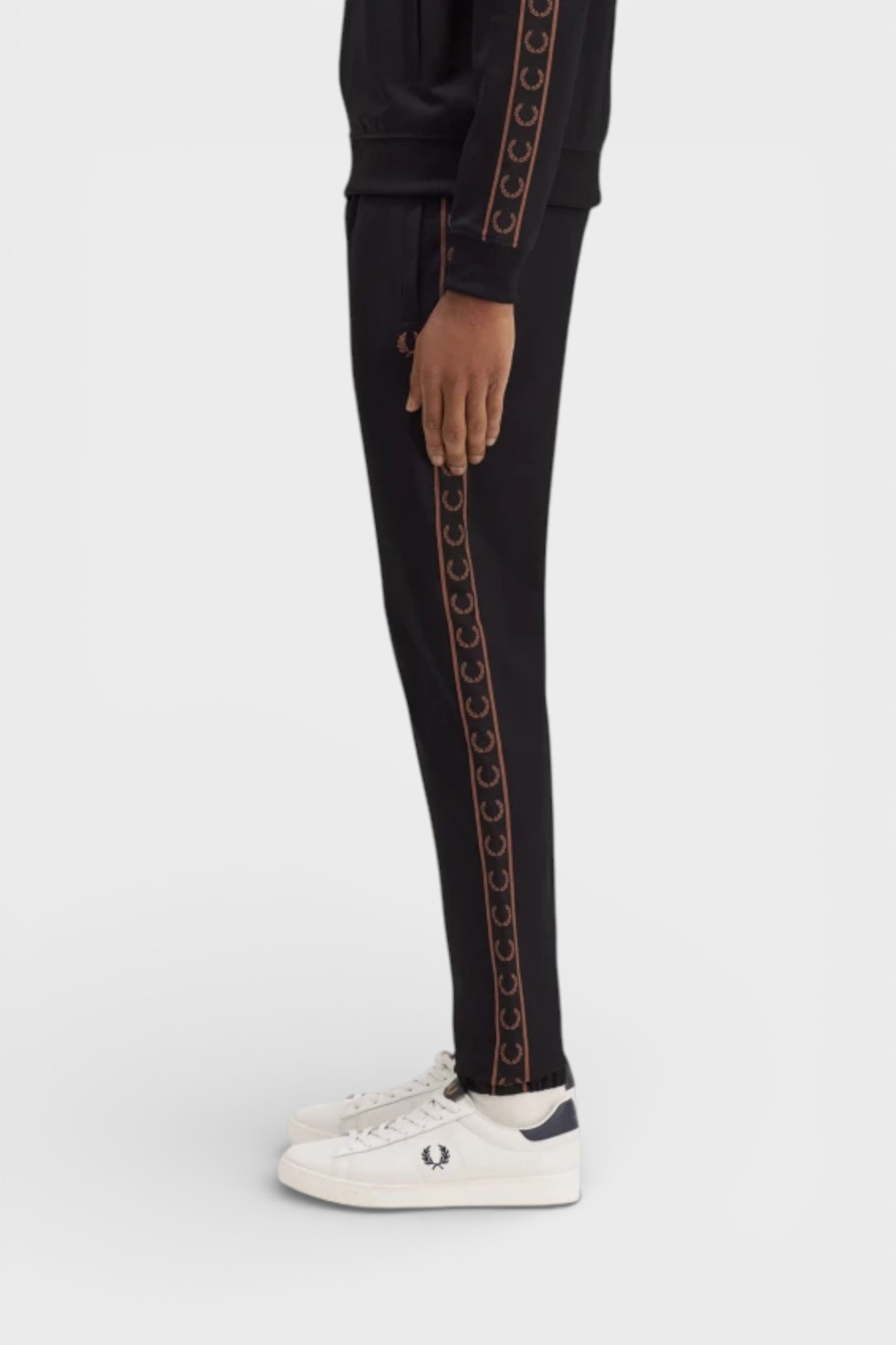 Fred Perry Contrast Taped Track Pants Black Brown