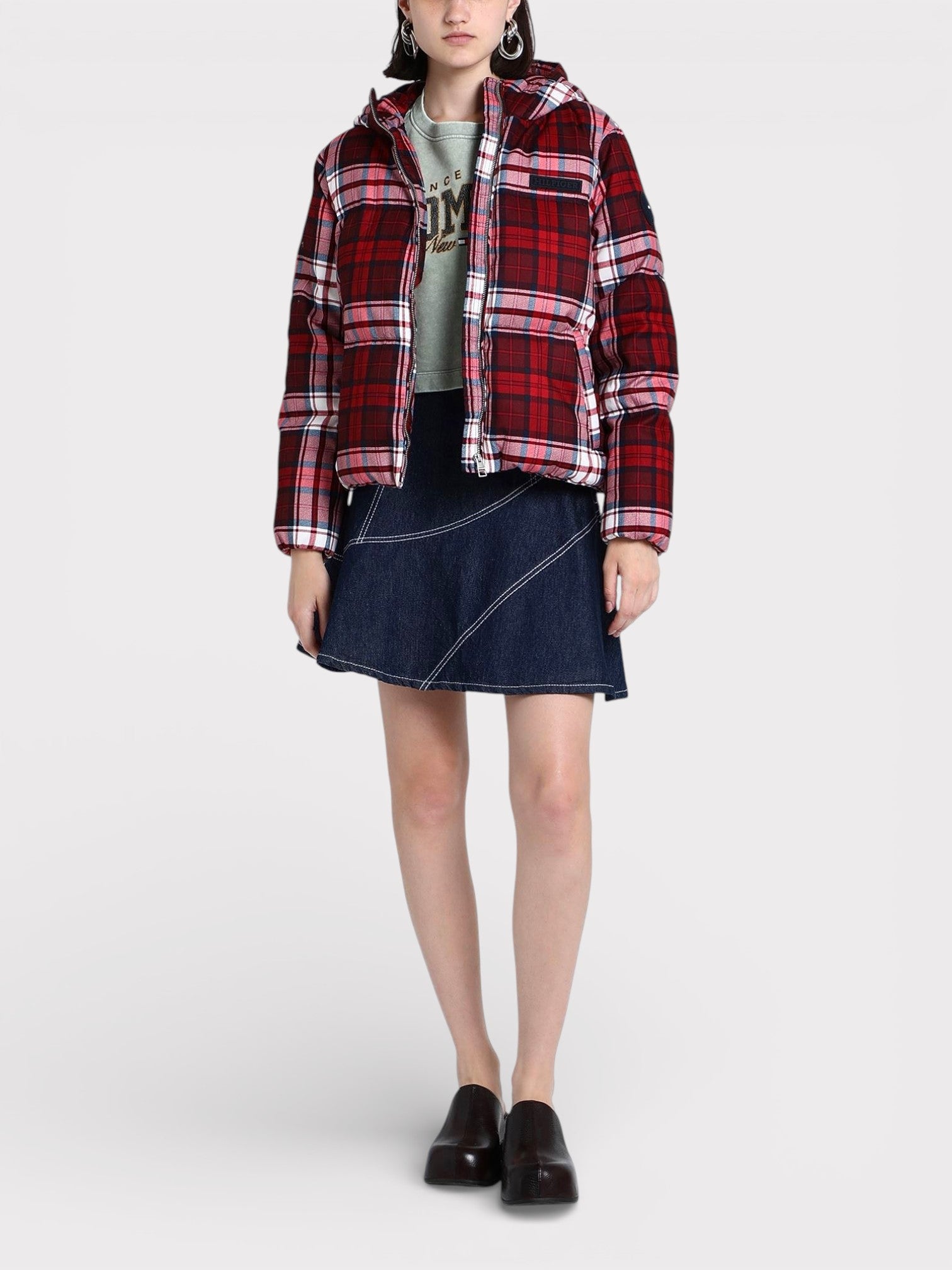 Tommy Hilfiger New York Tartan Puffer Jacket Red