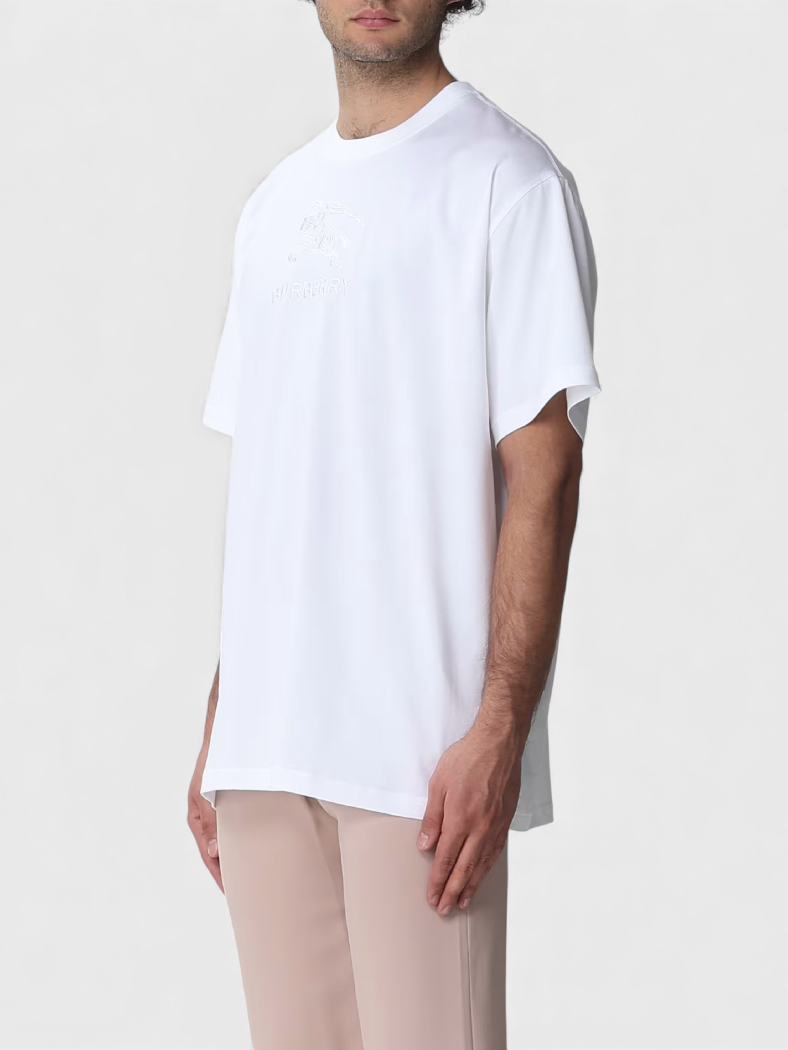 Burberry Embroidered Cotton T Shirt White