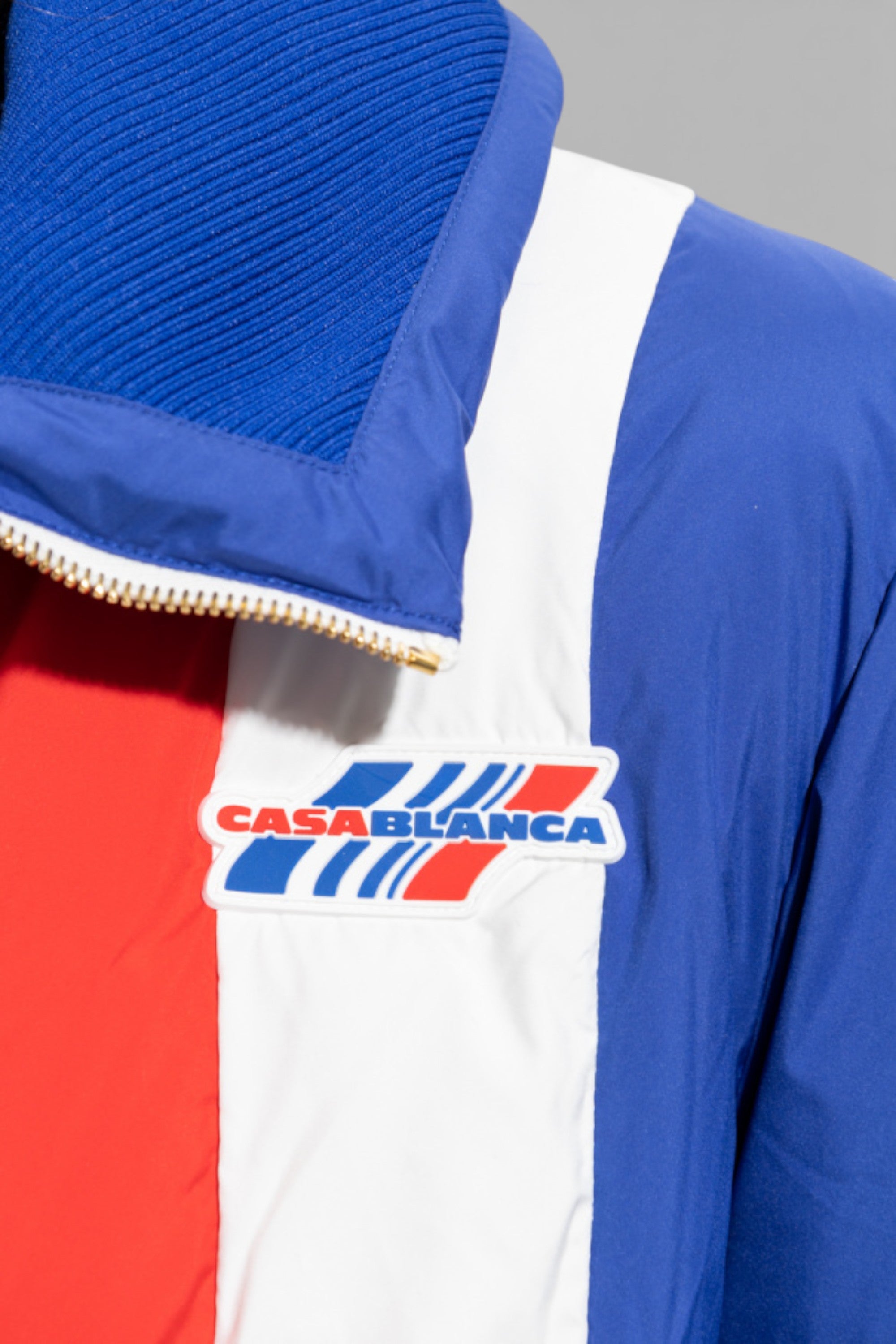 Curve Panel Puffer Jacket Red White Blue