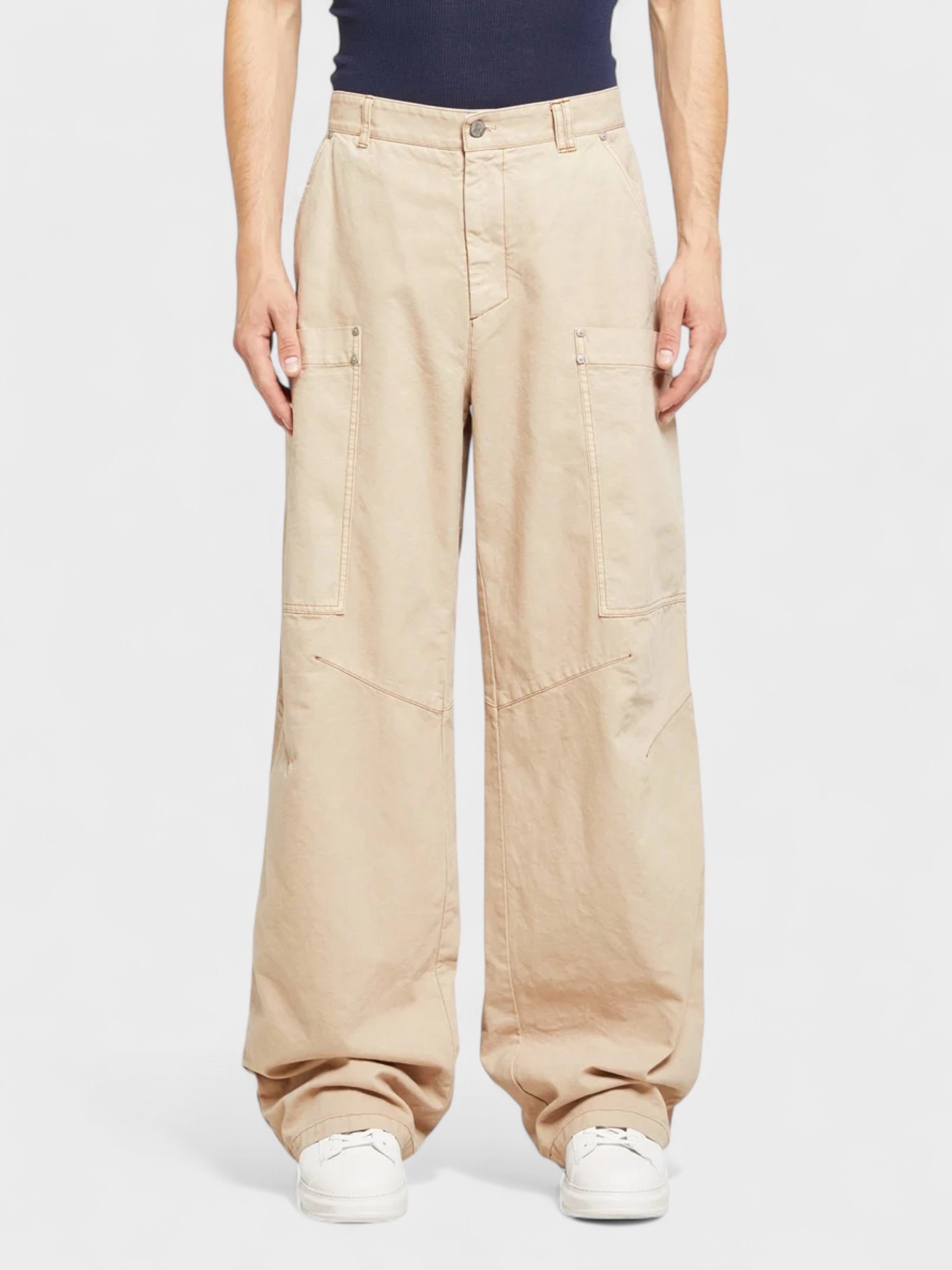 Palm Angels Wide Leg Cargo Trousers Beige