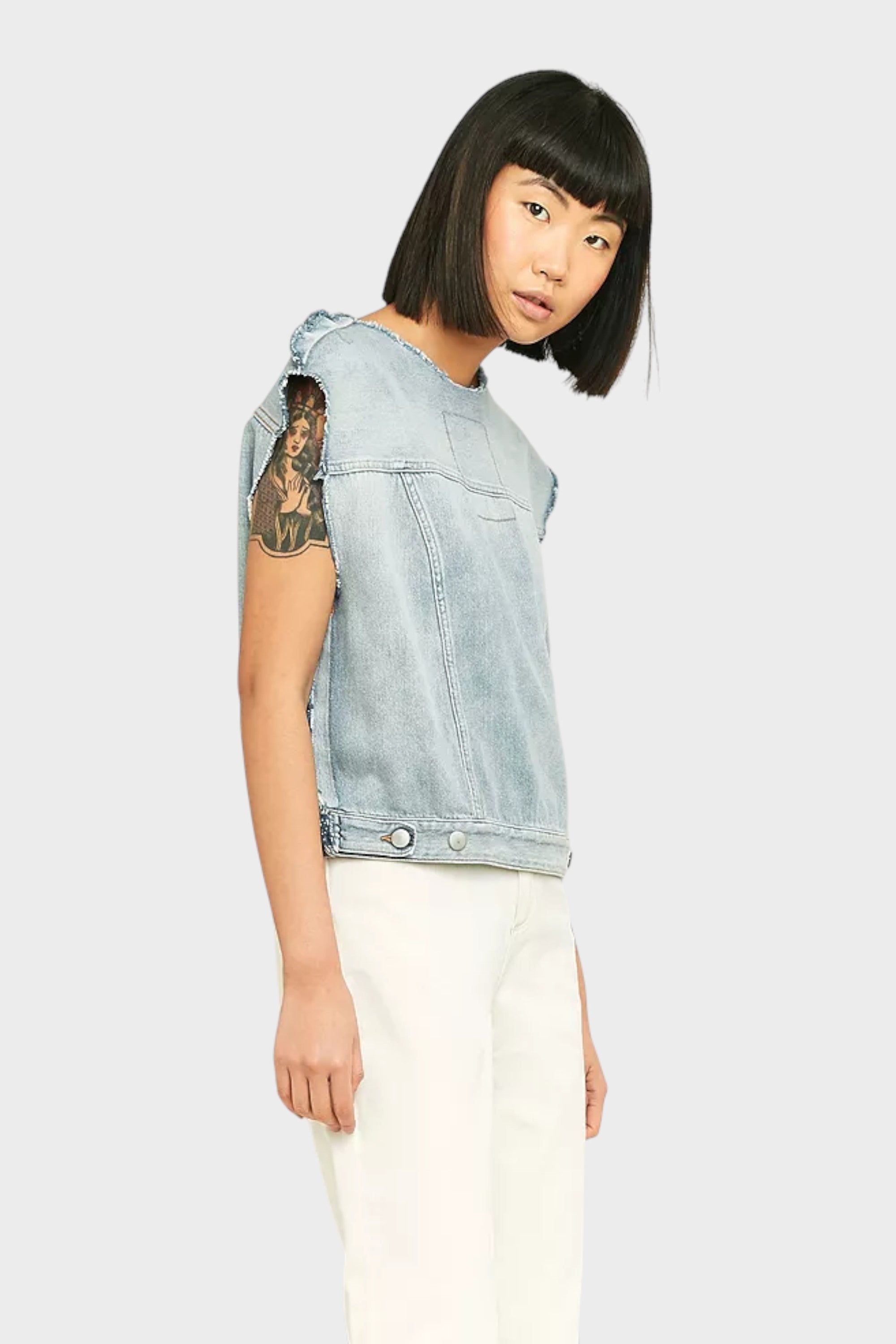 Maison Margiela MM6 Sleeveless Frayed Grey Denim Shirt