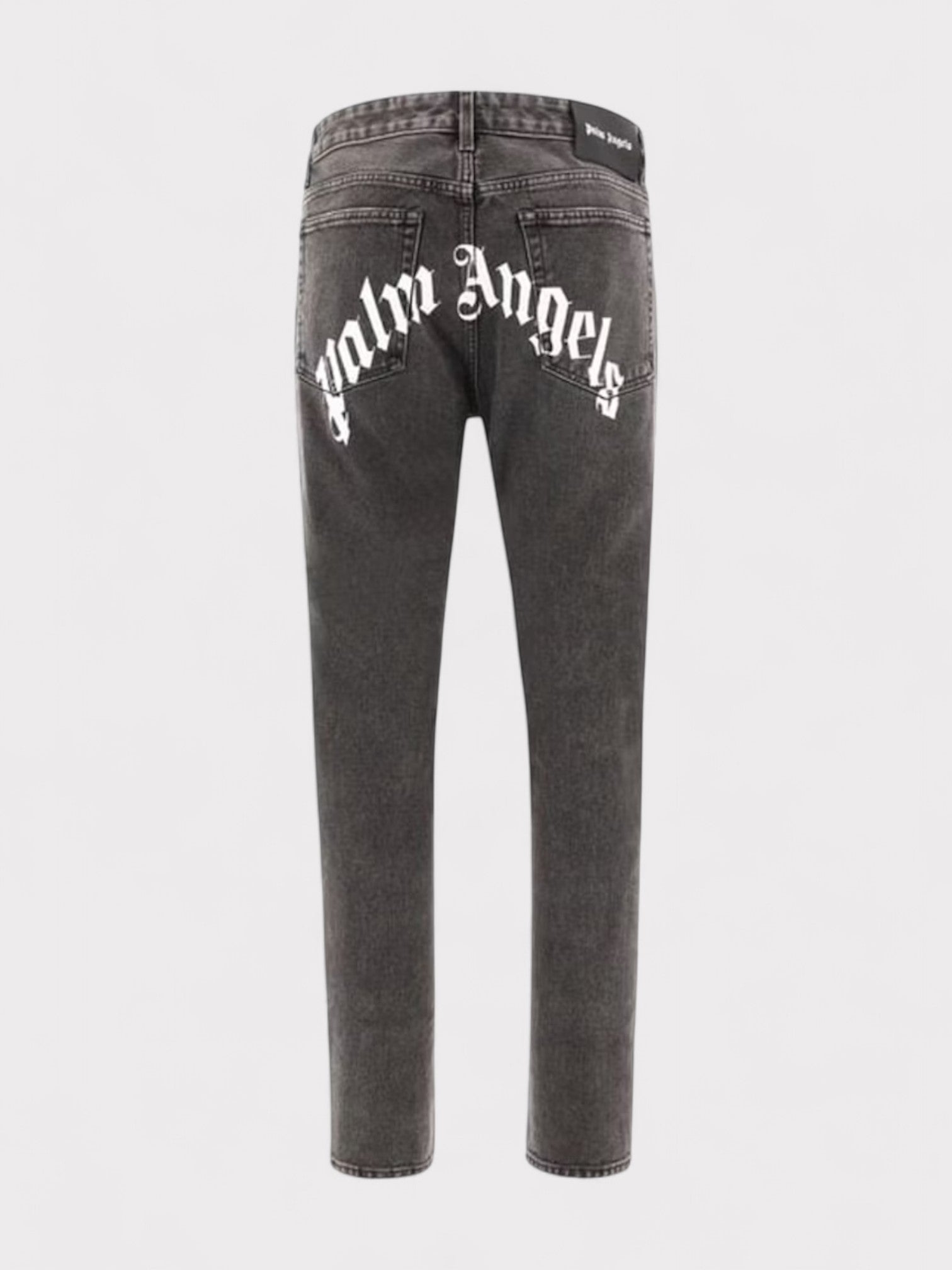 Palm Angels Logo Denim Straight Leg Jeans Black White