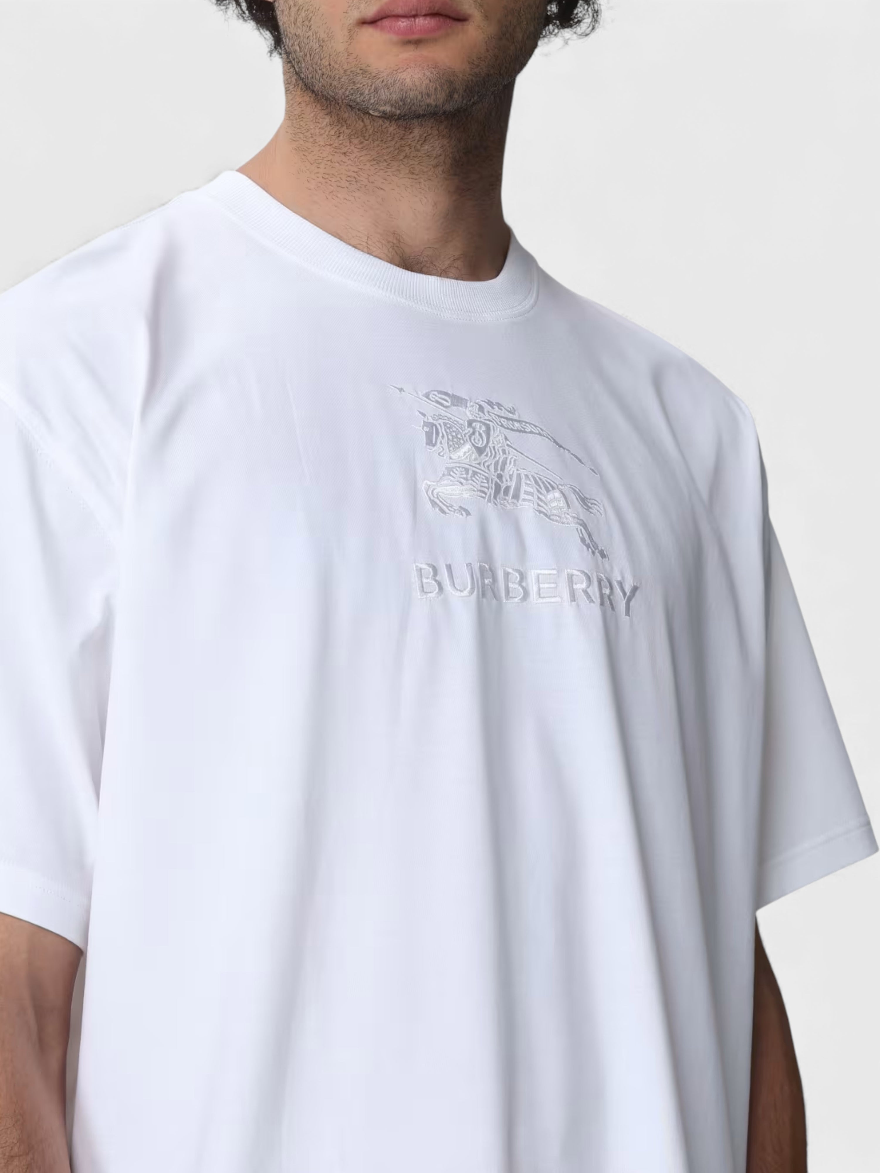 Burberry Embroidered Cotton T Shirt White