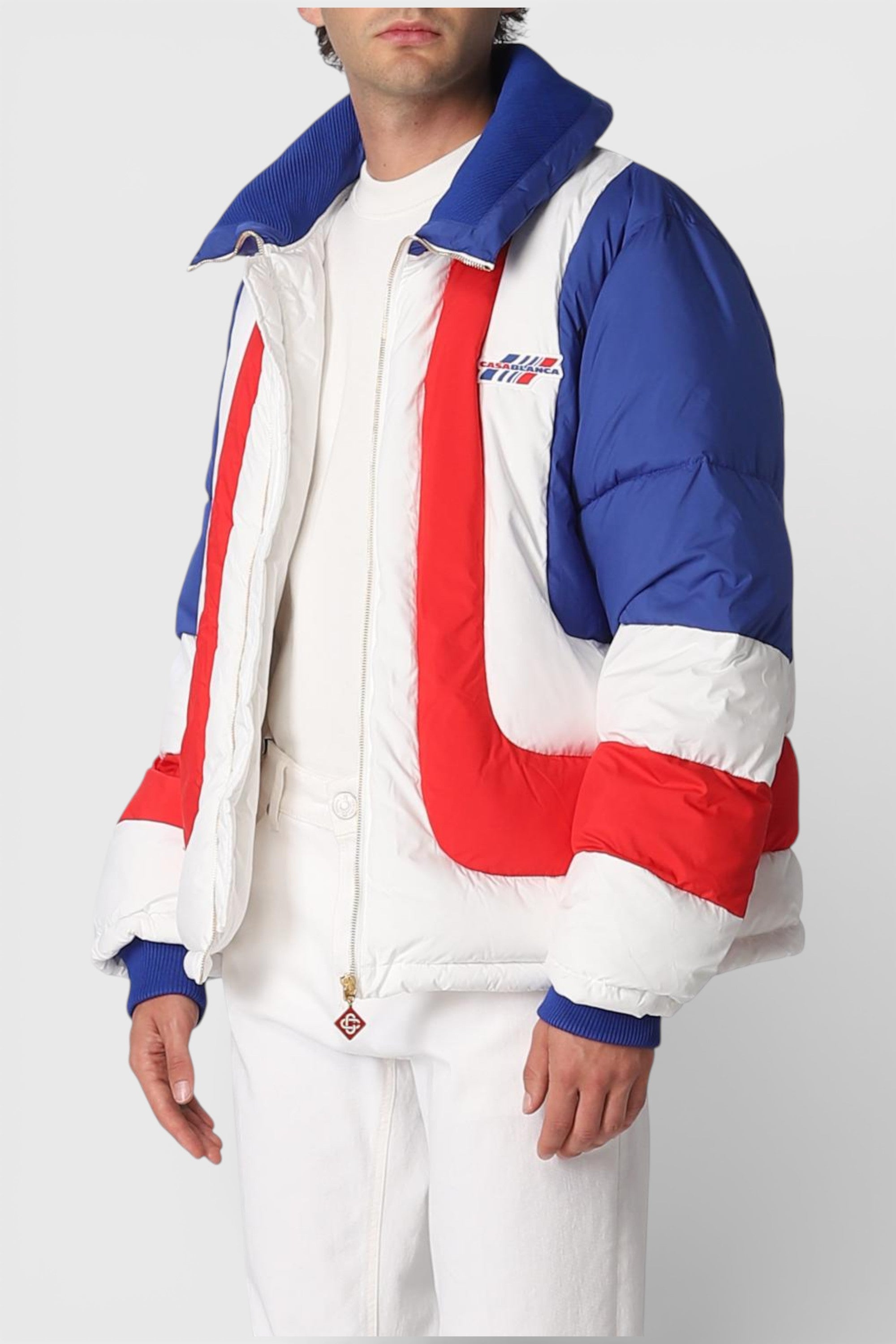 Curve Panel Puffer Jacket Red White Blue