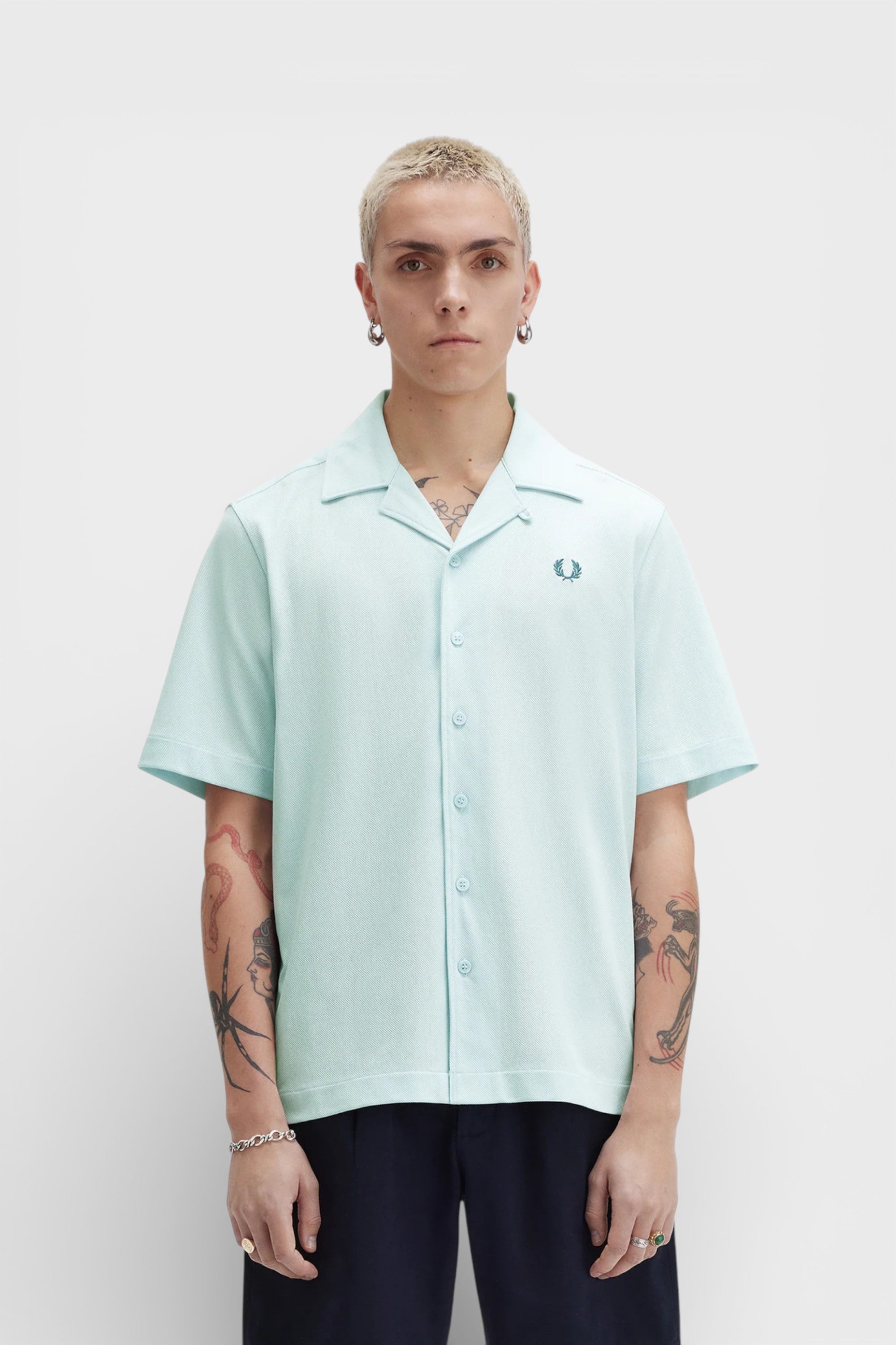 Fred Perry Compress Mesh Revere Shirt Light Ice Blue